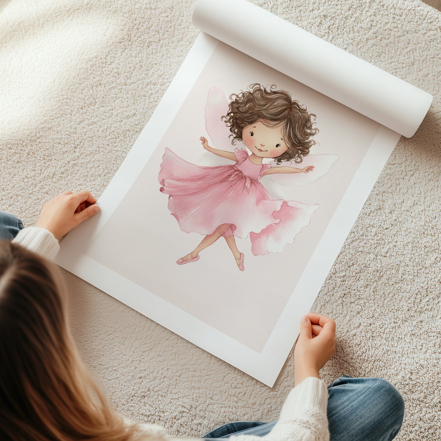 Kinderzimmerbild mit einer gemalten Ballerina Fee. Poster für das Kinderzimmer 