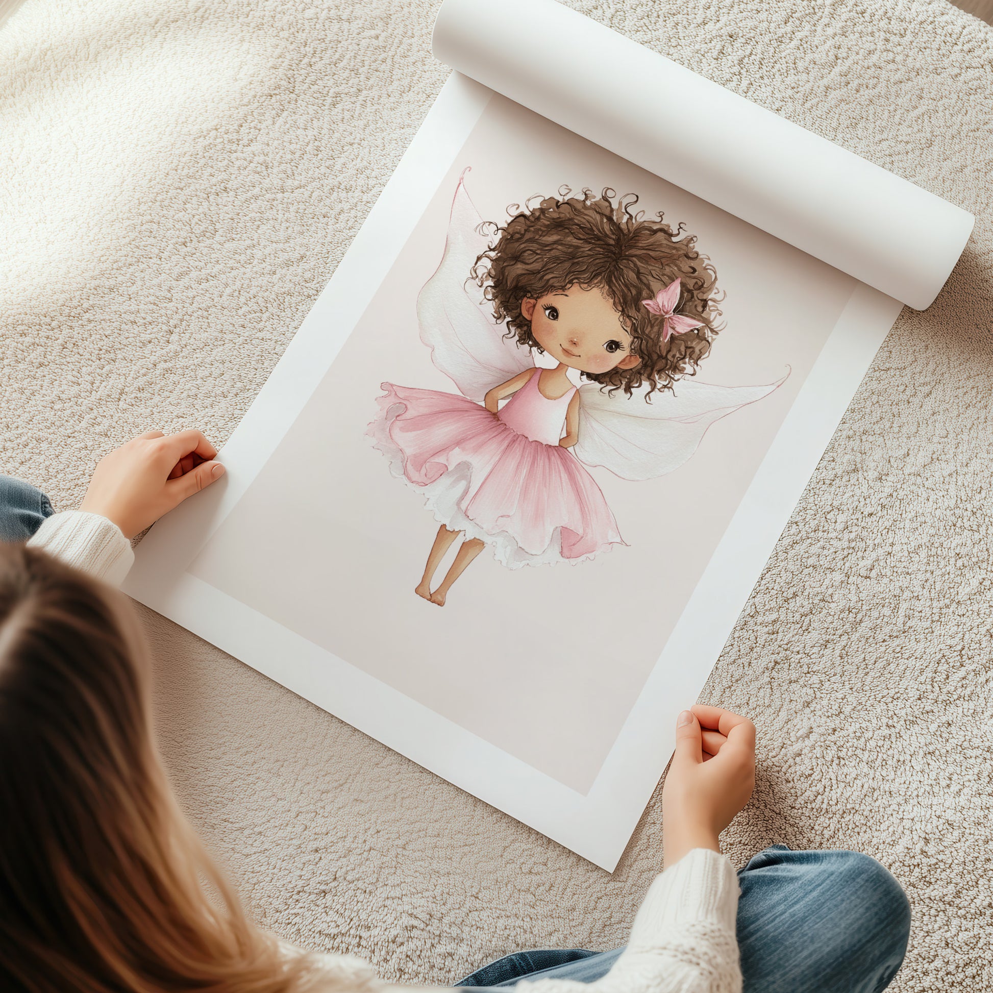 Kinderzimmerbild mit einer gemalten Ballerina Fee. Poster für das Kinderzimmer 
