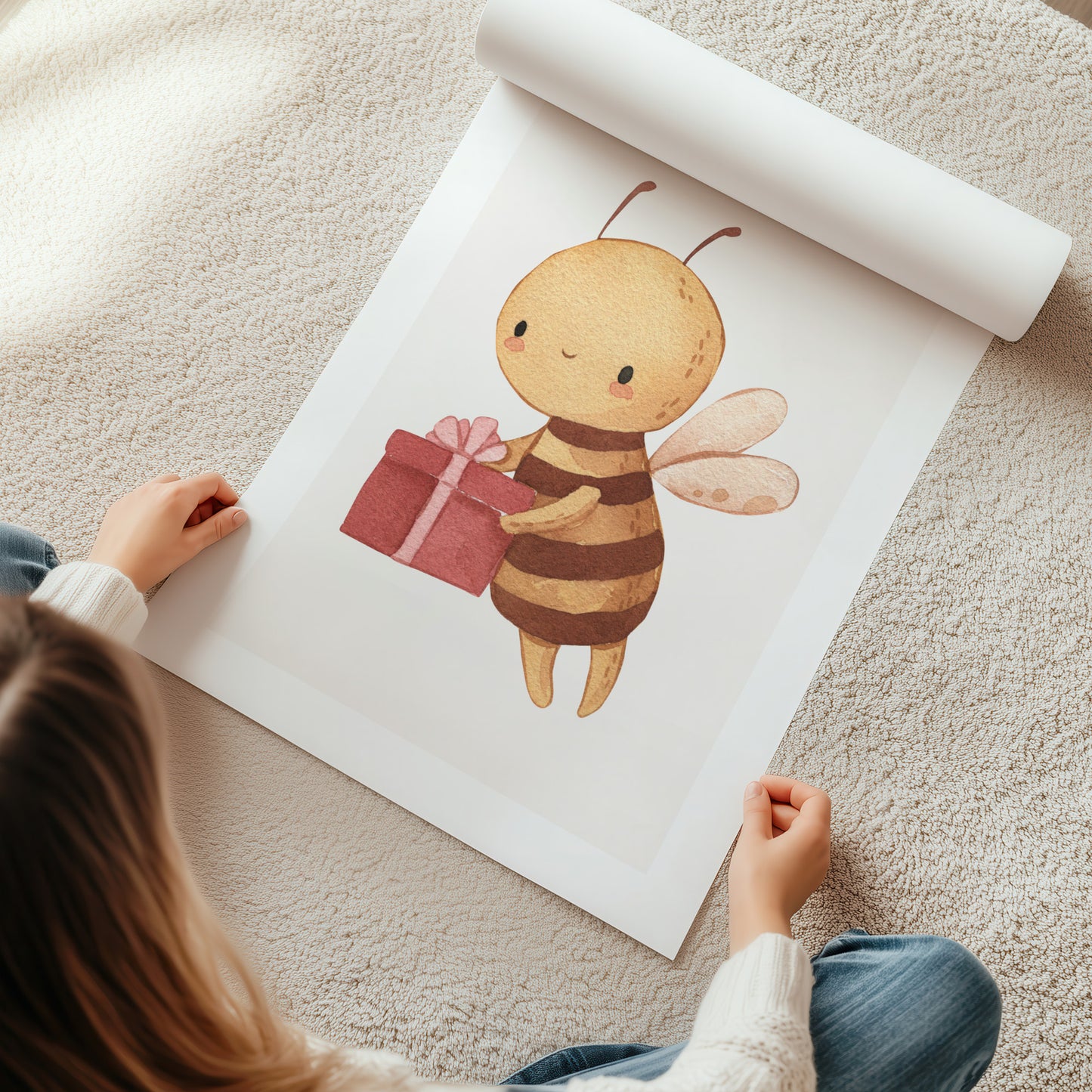 Kinderzimmerbild Biene gemalt A4 A3 - Poster für das Kinderzimmer babyzimmer