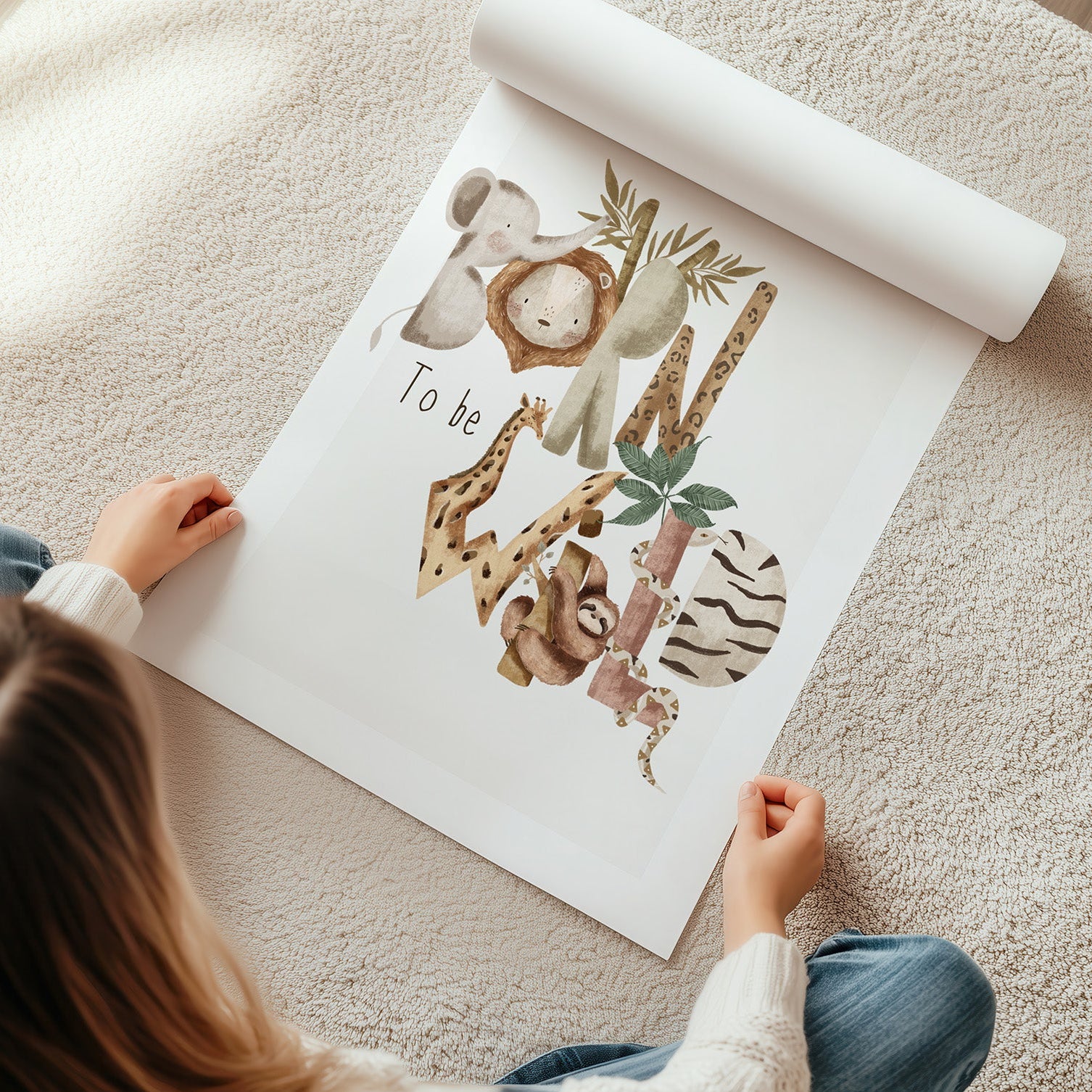 kinderzimmerbild mit tieren die den Text Born to be wild ergibt poster für das Kinderzimmer