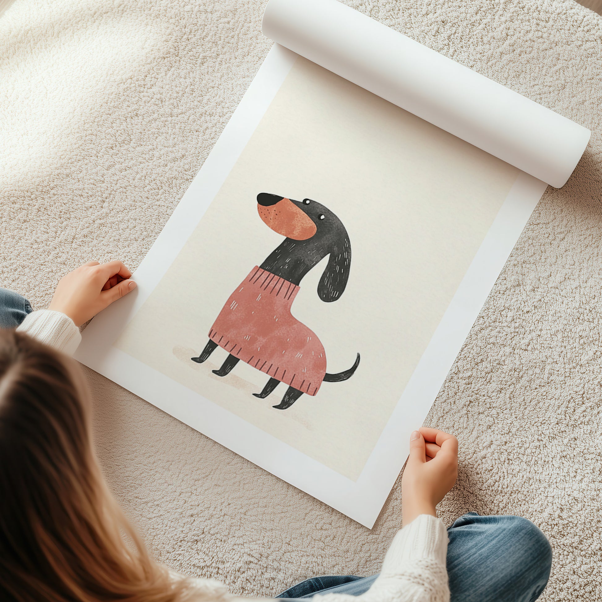 Kinderzimmerbild Dackel beigen Hintergrund mit Sternen Din A4 A3 - Poster für das Kinderzimmer babyzimmer 