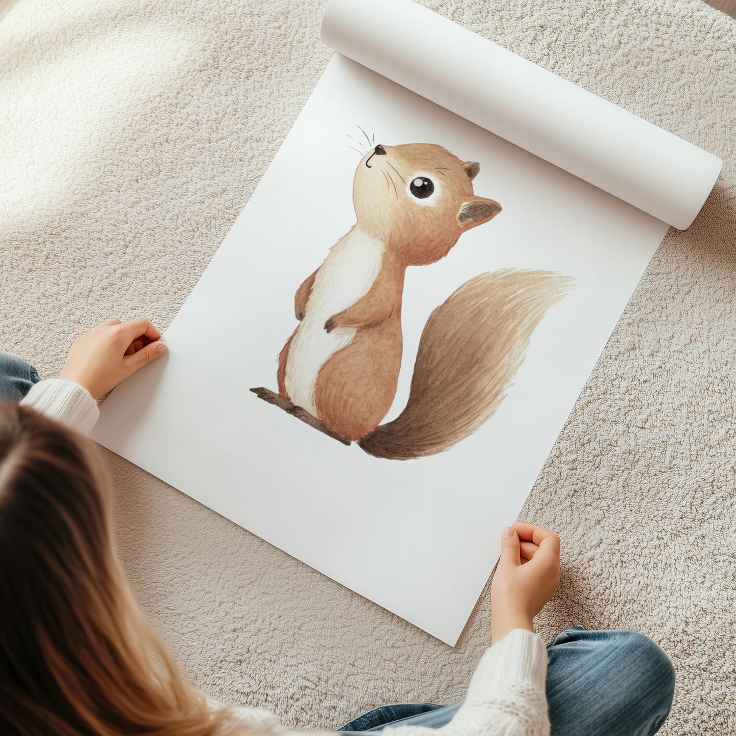 Kinderzimmerbild eichhörnchen mit Herz gemalt A4 A3 - Poster für das Kinderzimmer babyzimmer