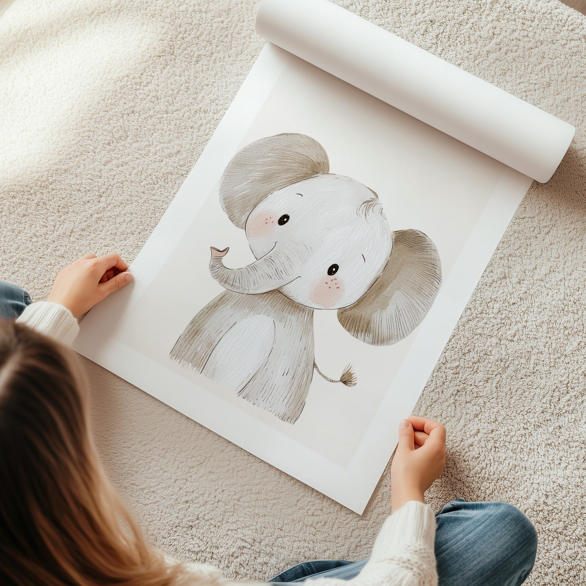 Kinderzimmerbild Elefant gemalt A4 A3 - Poster für das Kinderzimmer babyzimmer