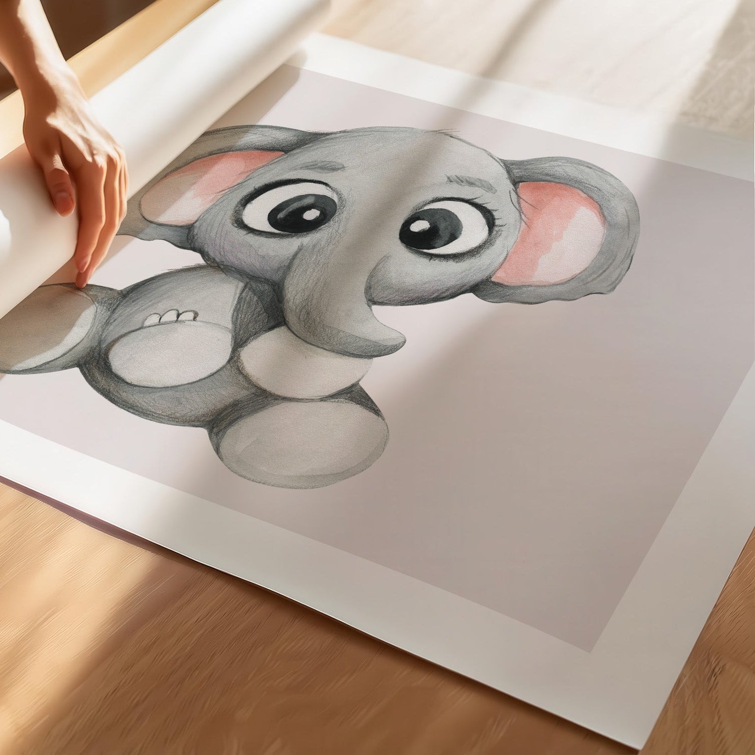 Kinderzimmerbild Elefant auf lila Hintergrund - Poster für das Kinderzimmer - Kunstdruck Babyzimmer A4 & A3