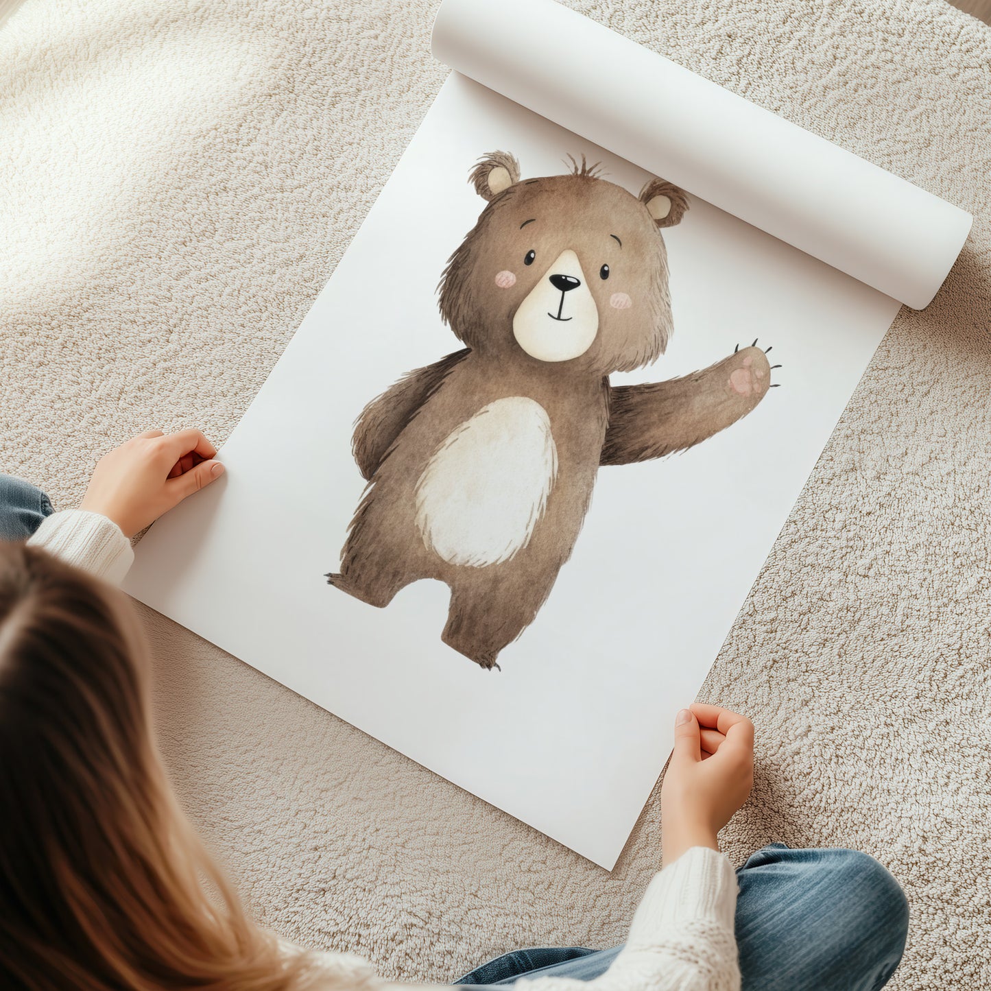 Kinderzimmerbild Bär gemalt A4 A3 - Poster für das Kinderzimmer babyzimmer