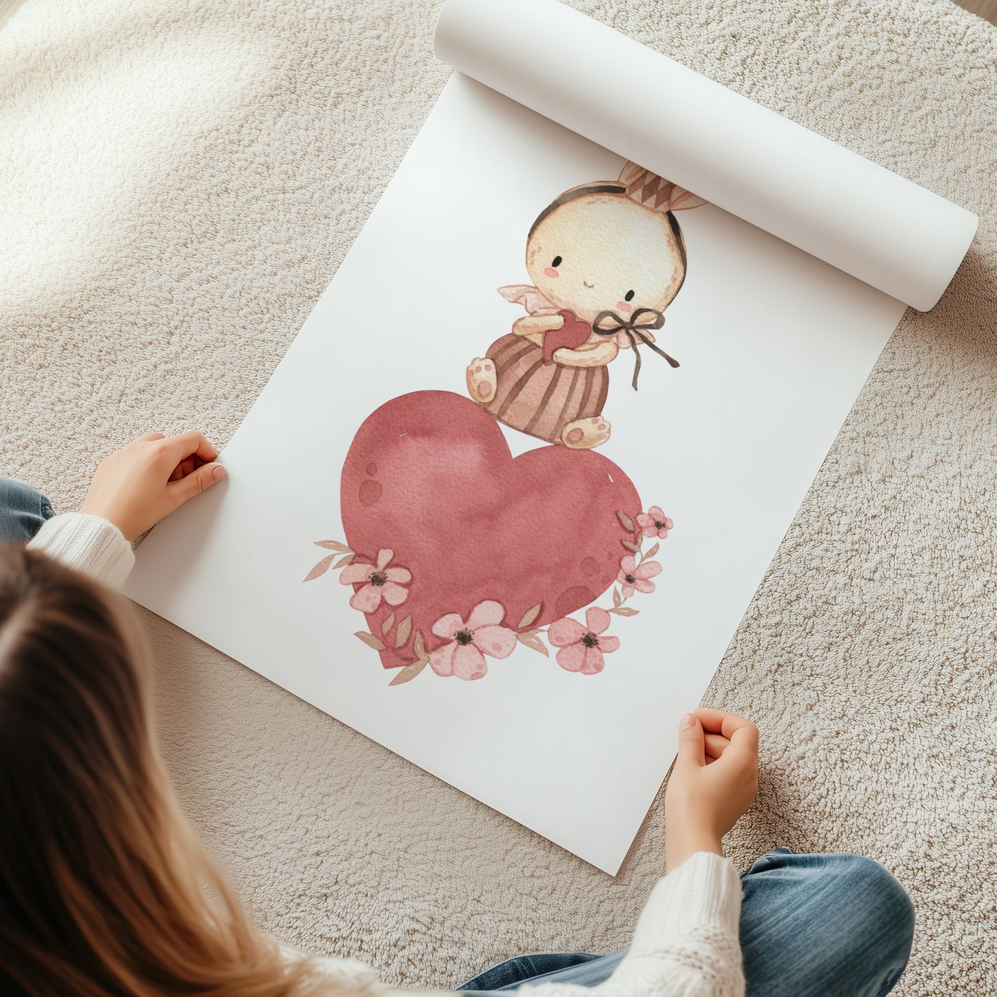 Kinderzimmerbild Hase mit Herz gemalt A4 A3 - Poster für das Kinderzimmer babyzimmer