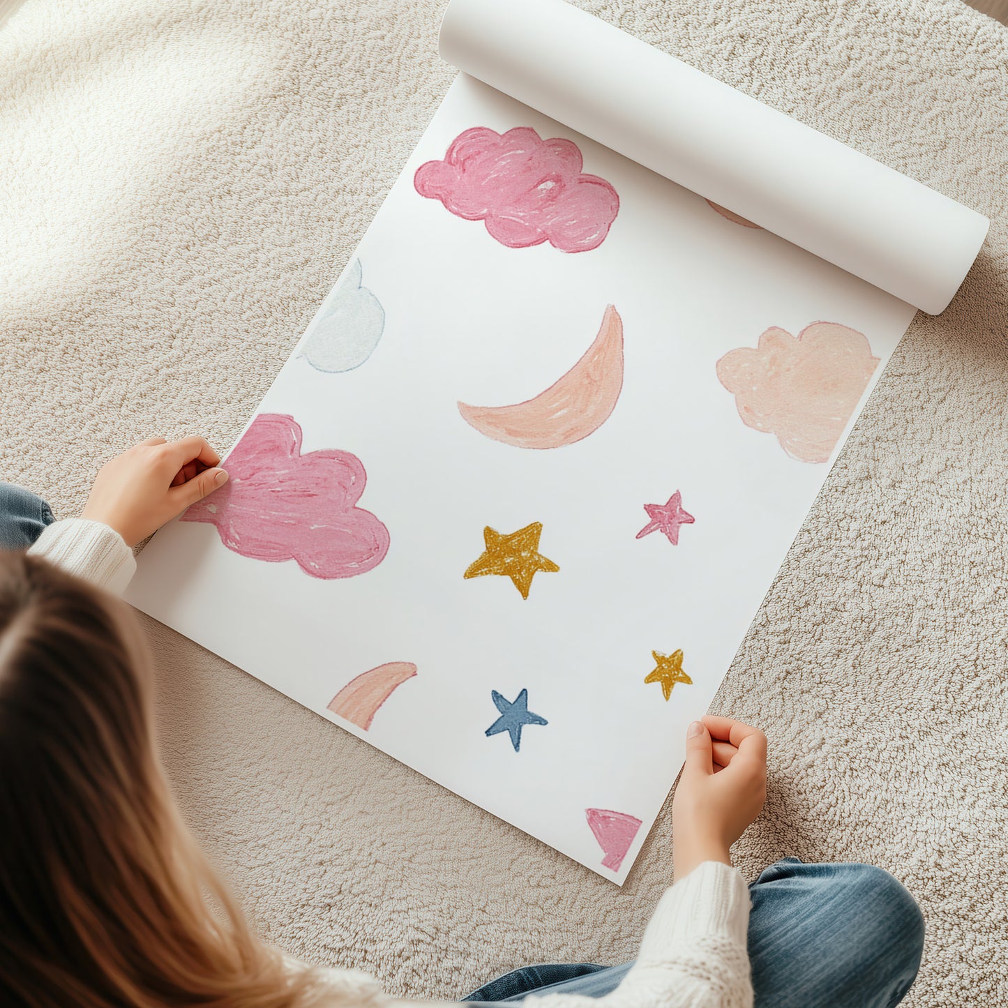 Kinderzimmerbild Himmel bunt mit Mond und Sternen bunt A4 A3 - Poster für das Kinderzimmer babyzimmer 