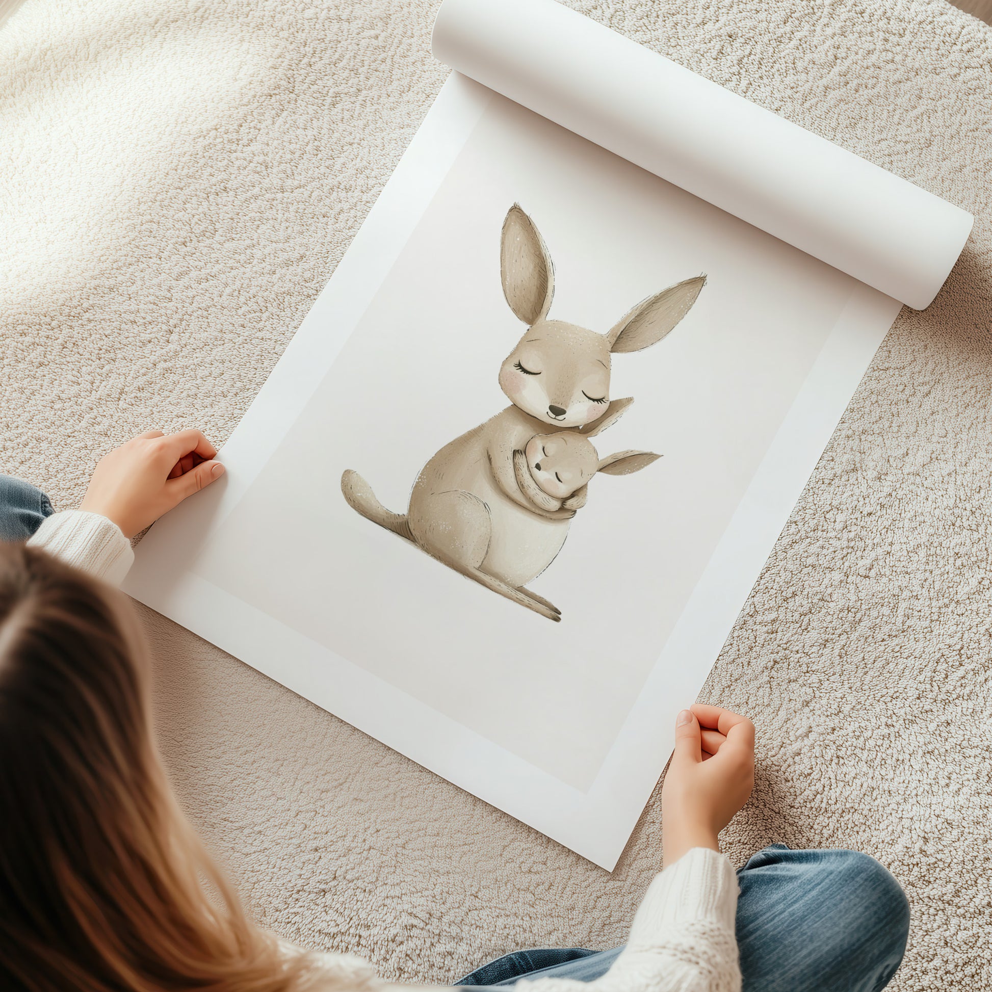 Kinderzimmerbild zwei Kängurus Familie Koala gemald A4 - Poster für das Kinderzimmer babyzimmer