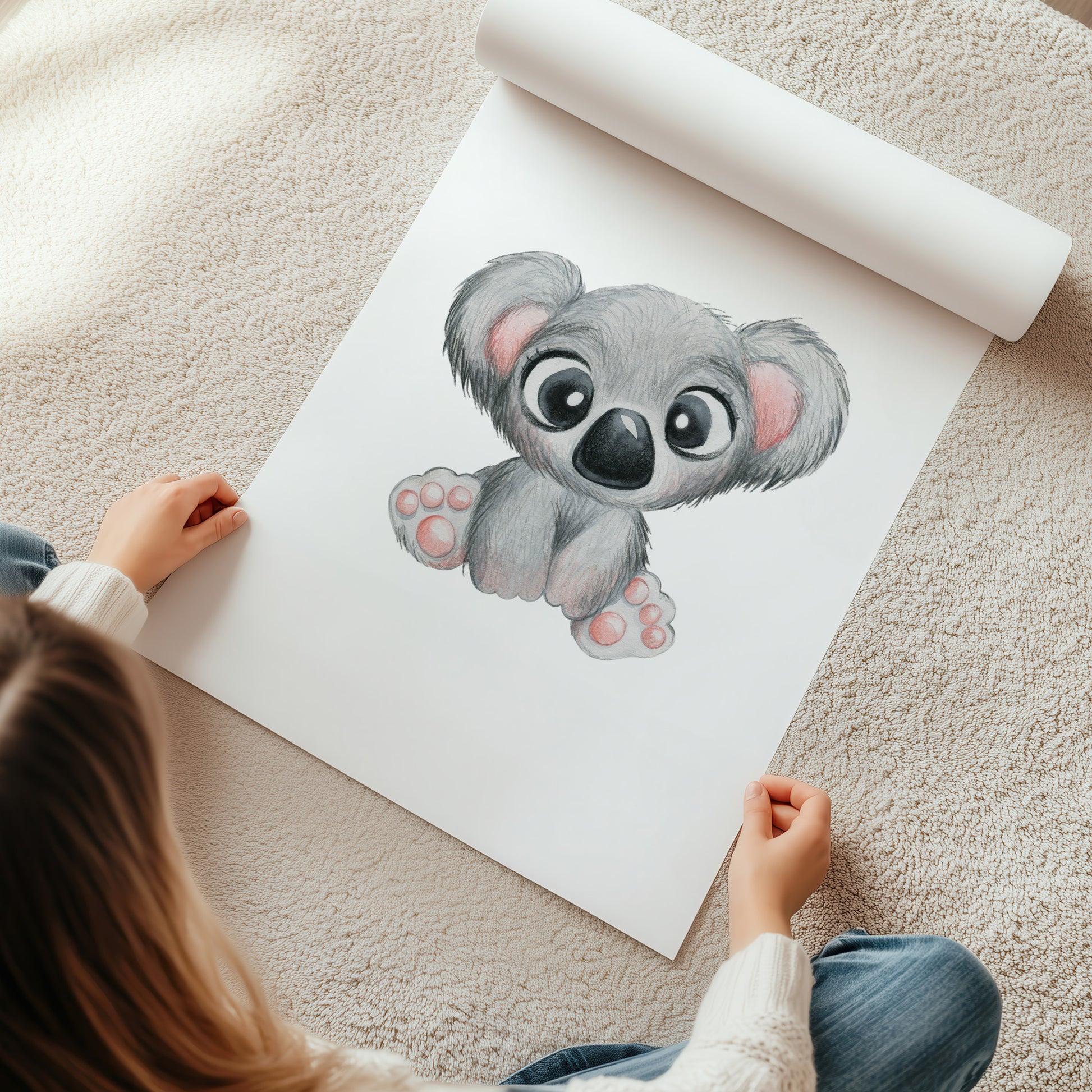Kinderzimmerbild mit einer gemaltem Koala. Poster für das Kinderzimmer Babyzimmer