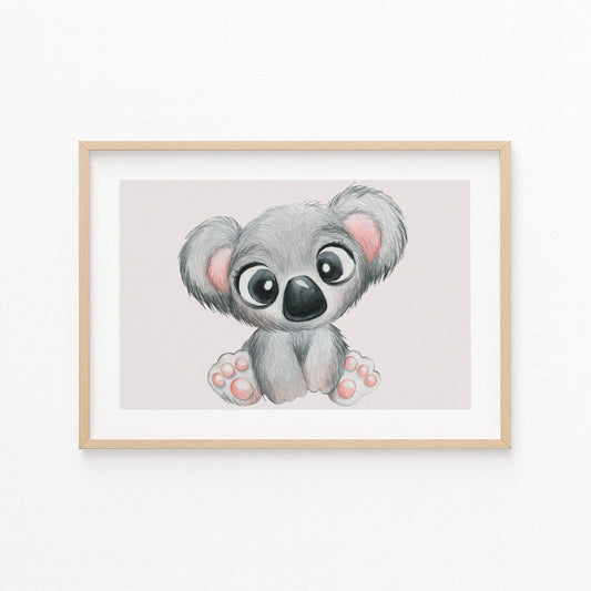 Kinderzimmerbild Koala auf rosa Hintergrund - Poster für das Kinderzimmer - Kunstdruck Babyzimmer A4 & A3