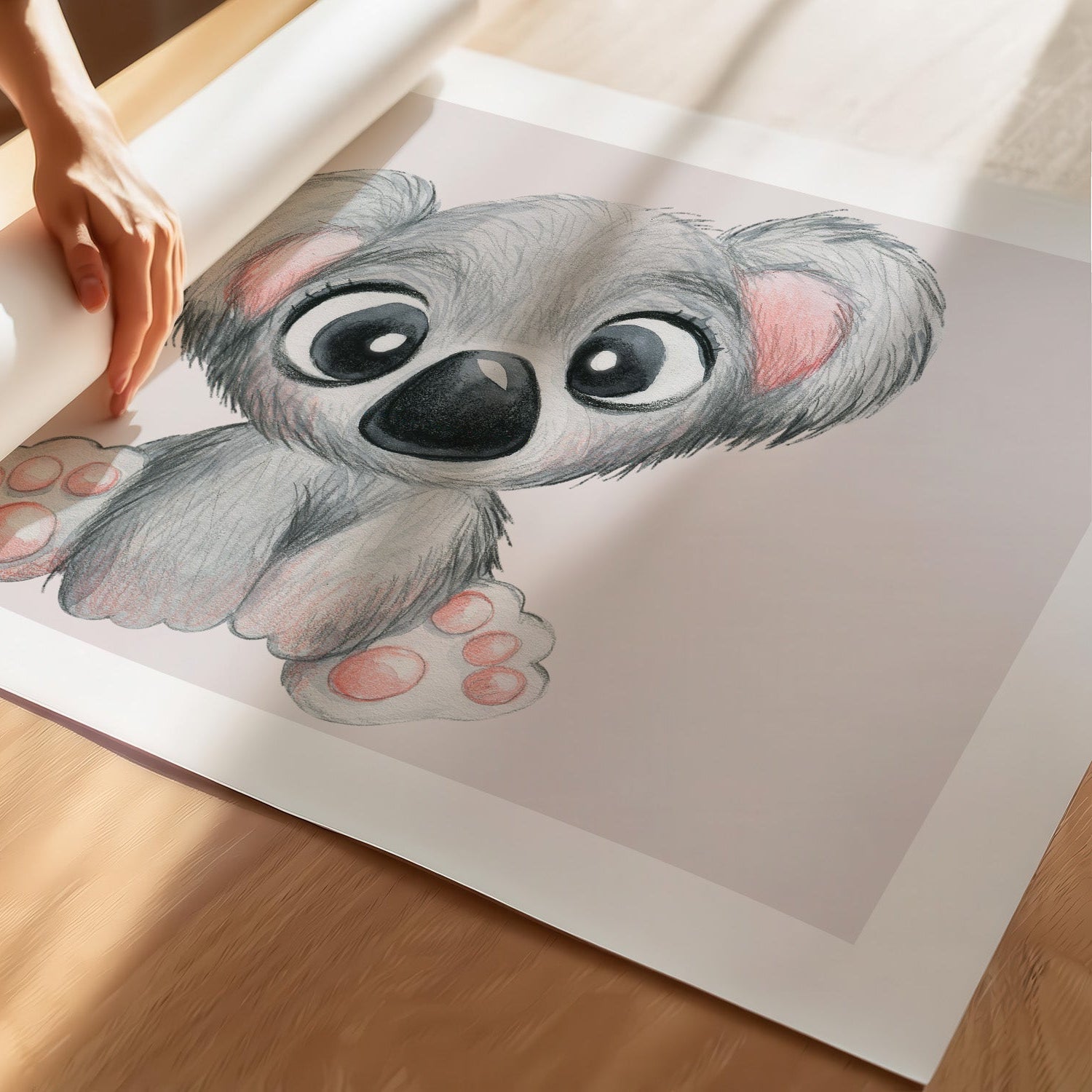 Kinderzimmerbild Koala auf rosa Hintergrund - Poster für das Kinderzimmer - Kunstdruck Babyzimmer A4 & A3