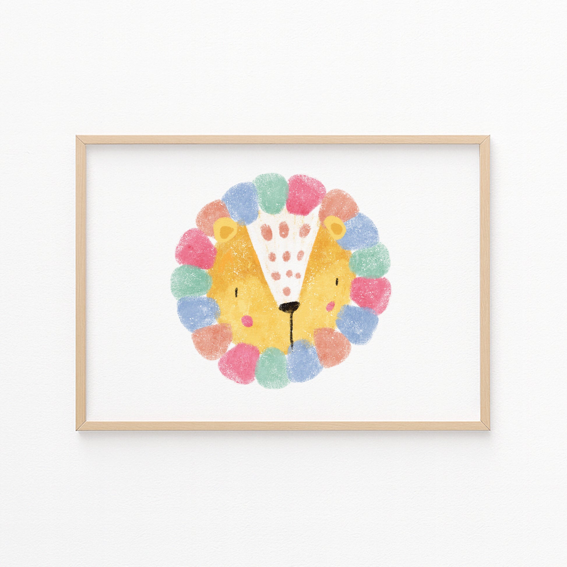 Kinderzimmerbild mit einem Löwenkopf bunt - Poster für das Kinderzimmer - Babyzimmer A3 & A4