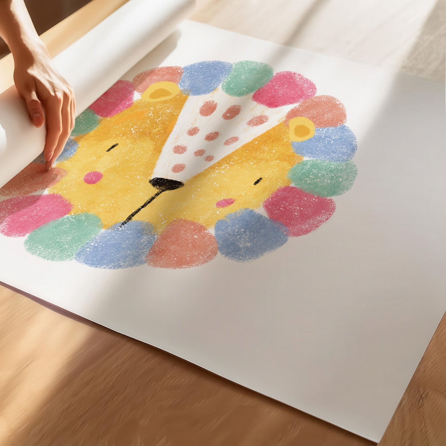 Kinderzimmerbild mit einem Löwenkopf bunt - Poster für das Kinderzimmer - Babyzimmer A3 & A4
