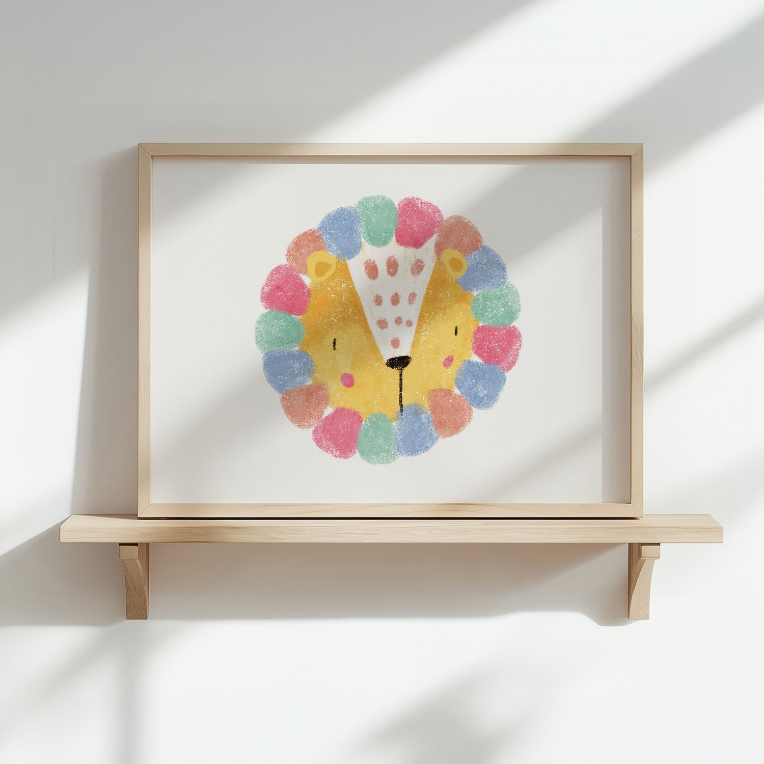 Kinderzimmerbild mit einem Löwenkopf bunt - Poster für das Kinderzimmer - Babyzimmer A3 & A4