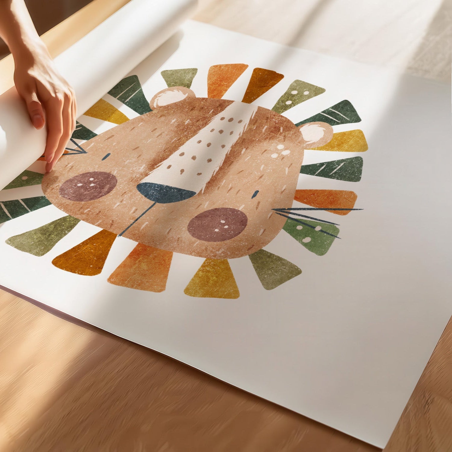 Kinderzimmerbild mit einem Löwenkopf bunt - Poster für das Kinderzimmer - Babyzimmer A3 & A4