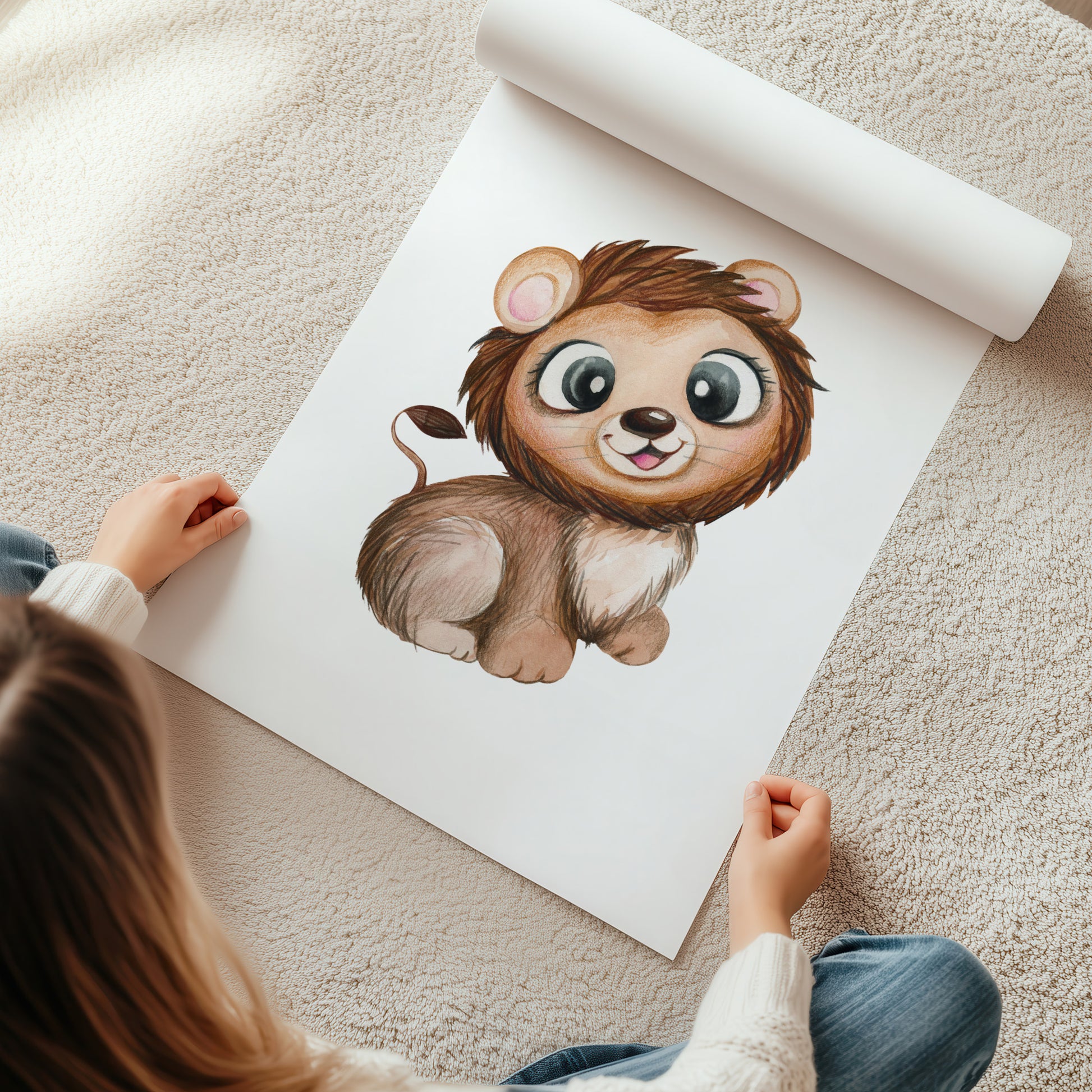 Kinderzimmerbild mit einer gemaltem Löwe. Poster für das Kinderzimmer Babyzimmer