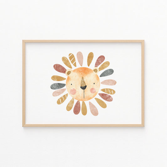 Kinderzimmerbild mit einem Löwenkopf bunt - Poster für das Kinderzimmer - Babyzimmer A3 & A4