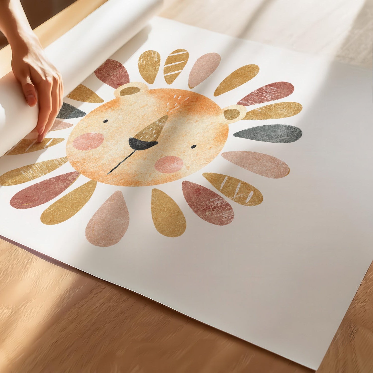 Kinderzimmerbild mit einem Löwenkopf bunt - Poster für das Kinderzimmer - Babyzimmer A3 & A4