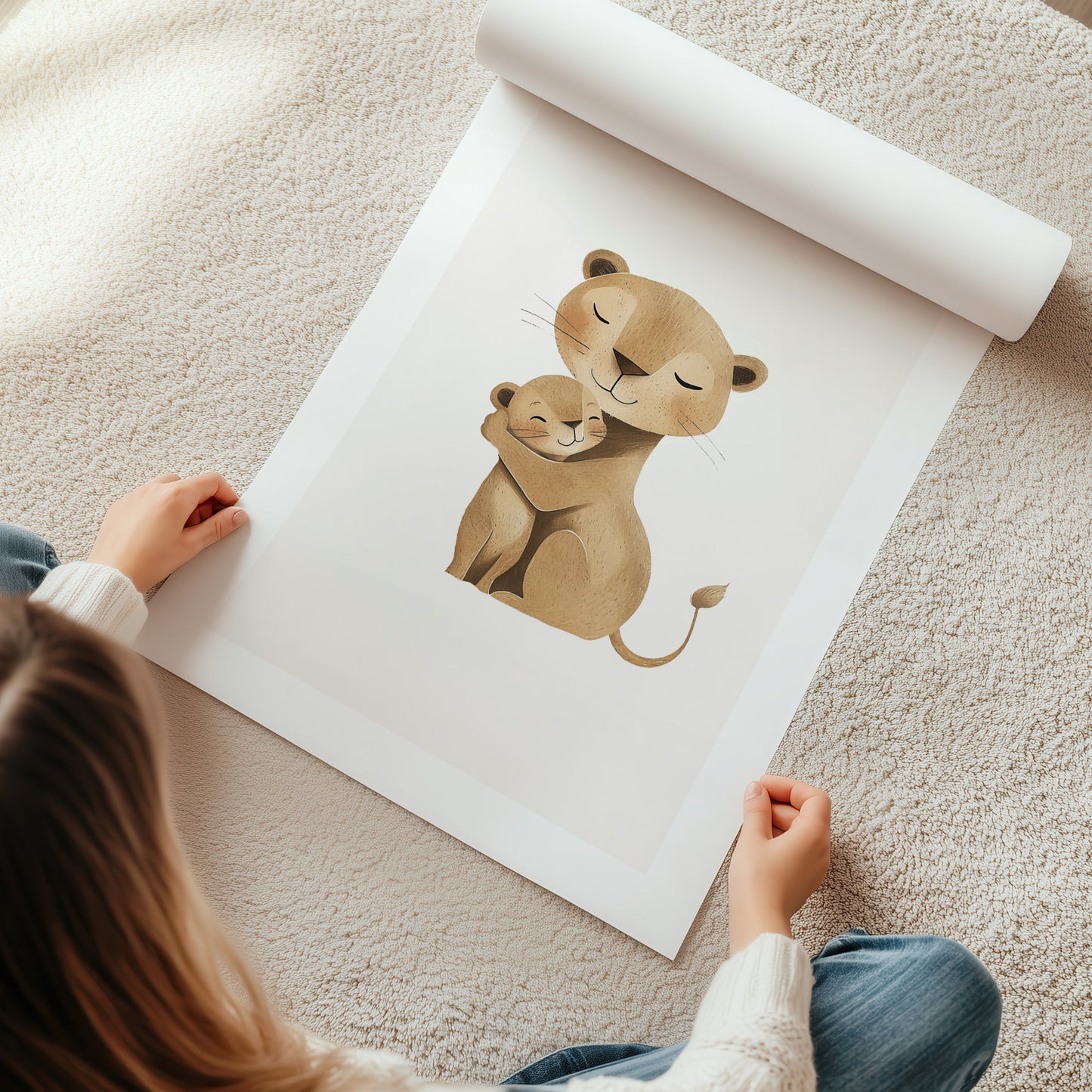 Kinderzimmerbild zwei Löwen Familie gemald A4 - Poster für das Kinderzimmer babyzimmer