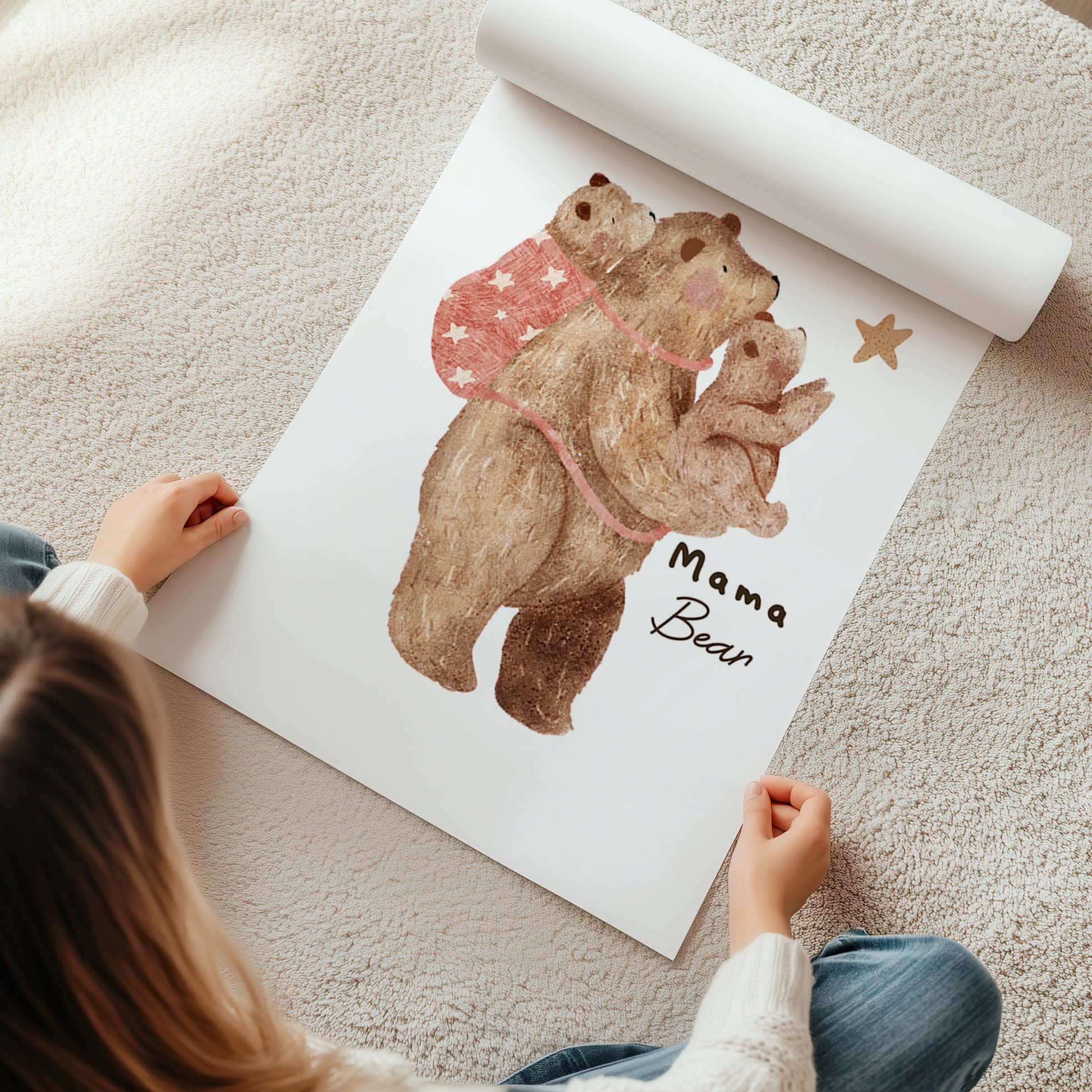 Kinderzimmerbild zwei Bären Mama mit Kind A4 A3 - Poster für das Kinderzimmer babyzimmer 