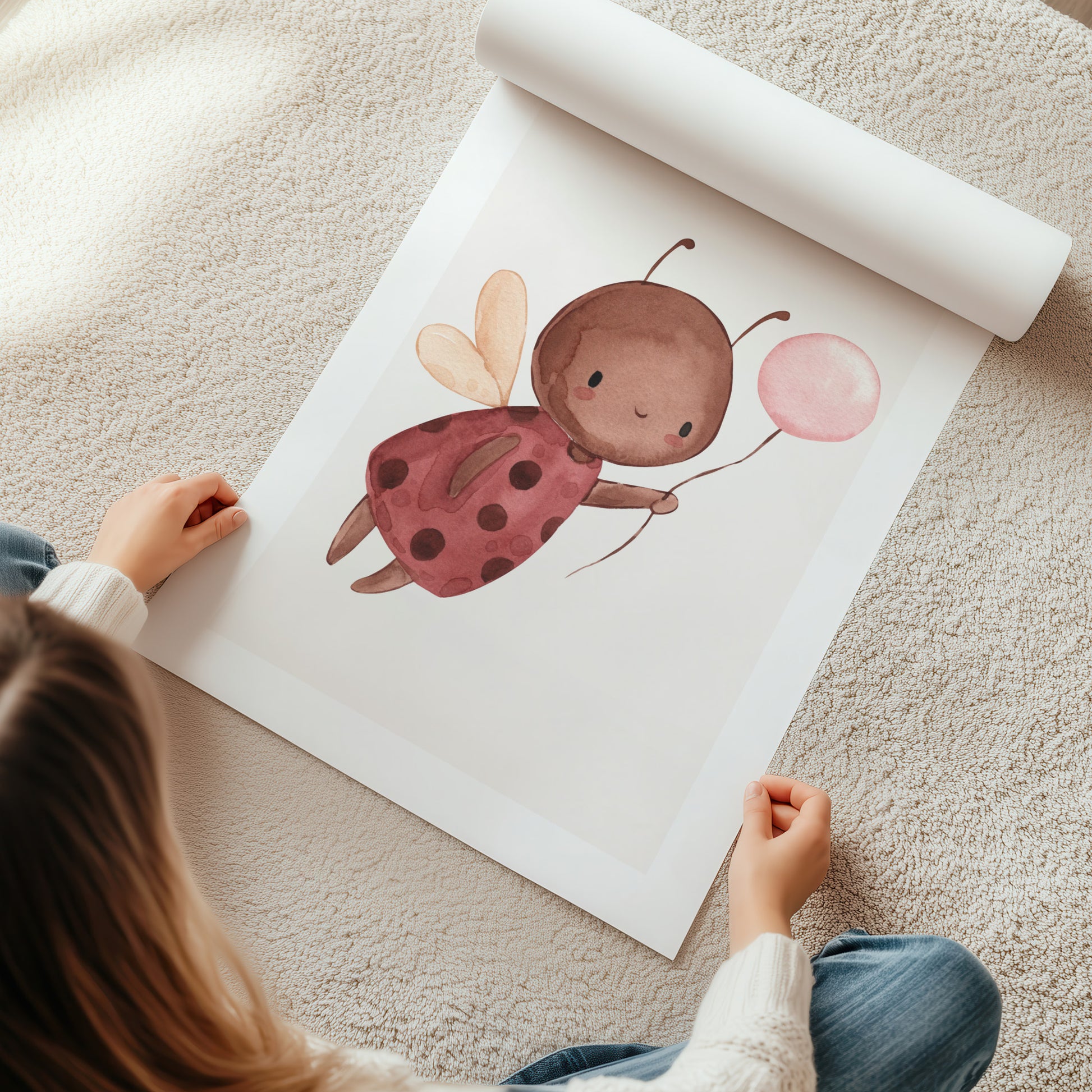 Kinderzimmerbild Marienkäfer gemald A4 - Poster für das Kinderzimmer babyzimmer