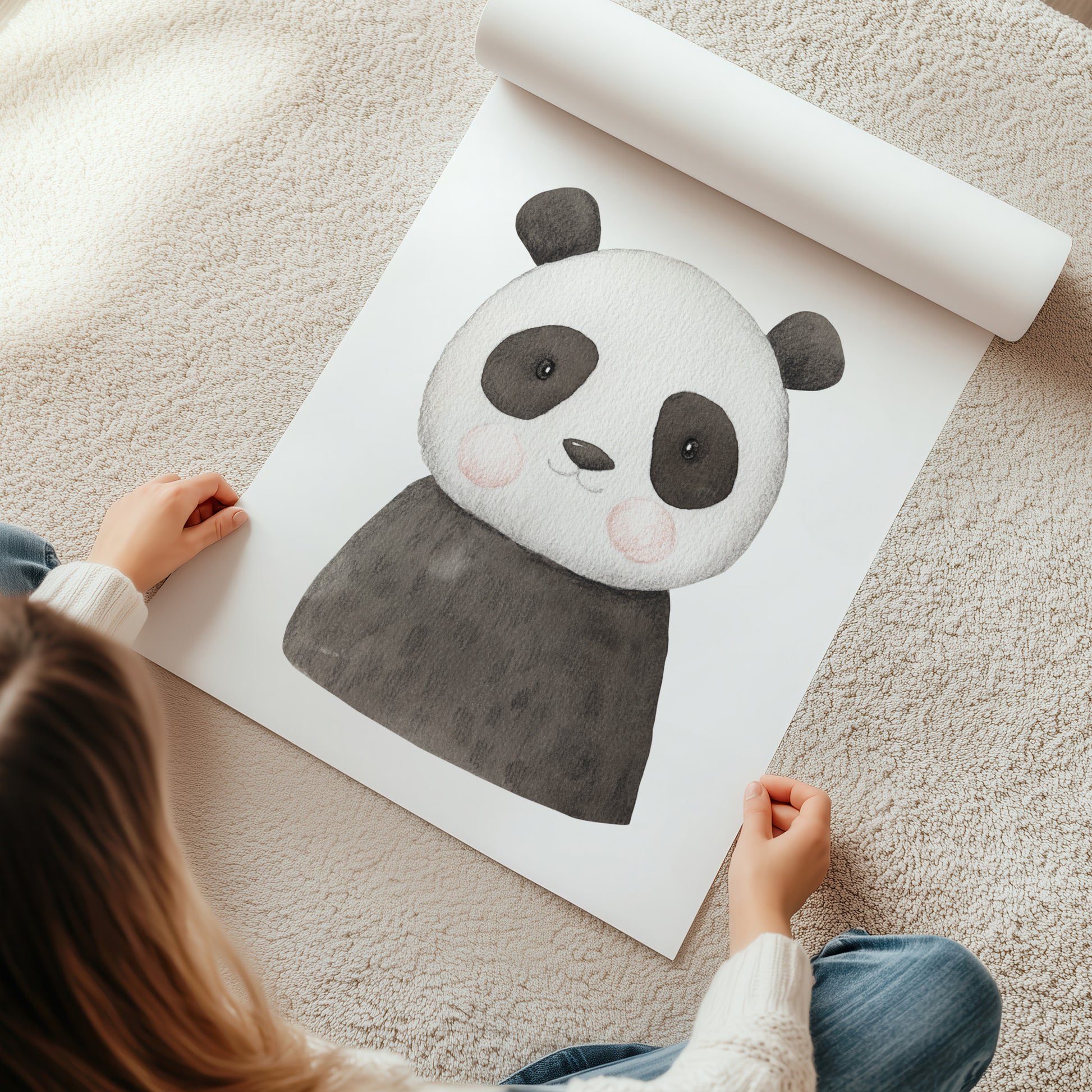 Kinderzimmerbild Panda gemald A4 - Poster für das Kinderzimmer babyzimmer