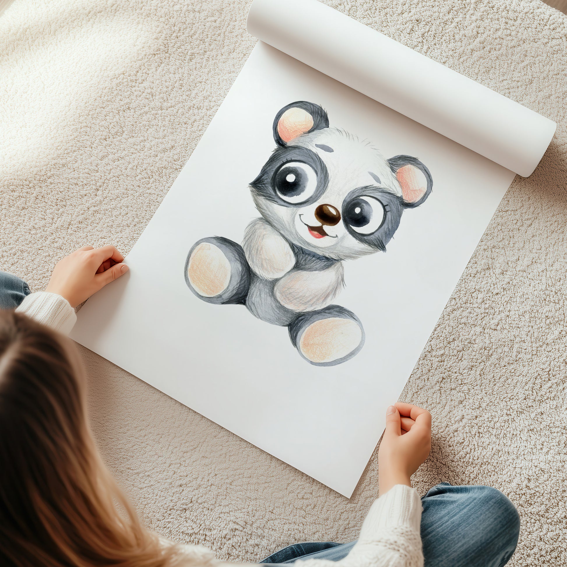 Kinderzimmerbild mit einer gemaltem Nilpferd. Poster für das Kinderzimmer Babyzimmer