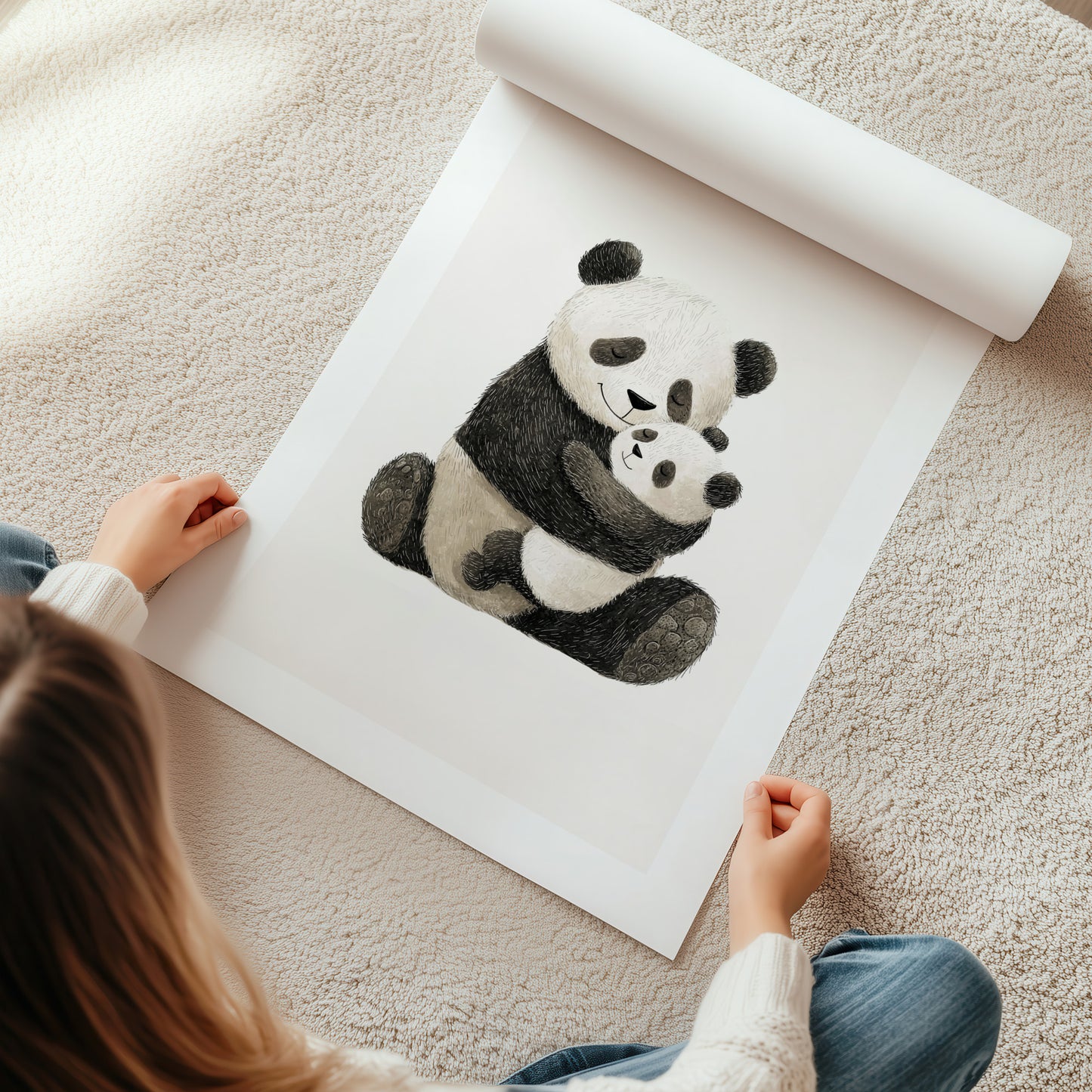 Kinderzimmerbild zwei Pandas gemald A4 - Poster für das Kinderzimmer babyzimmer