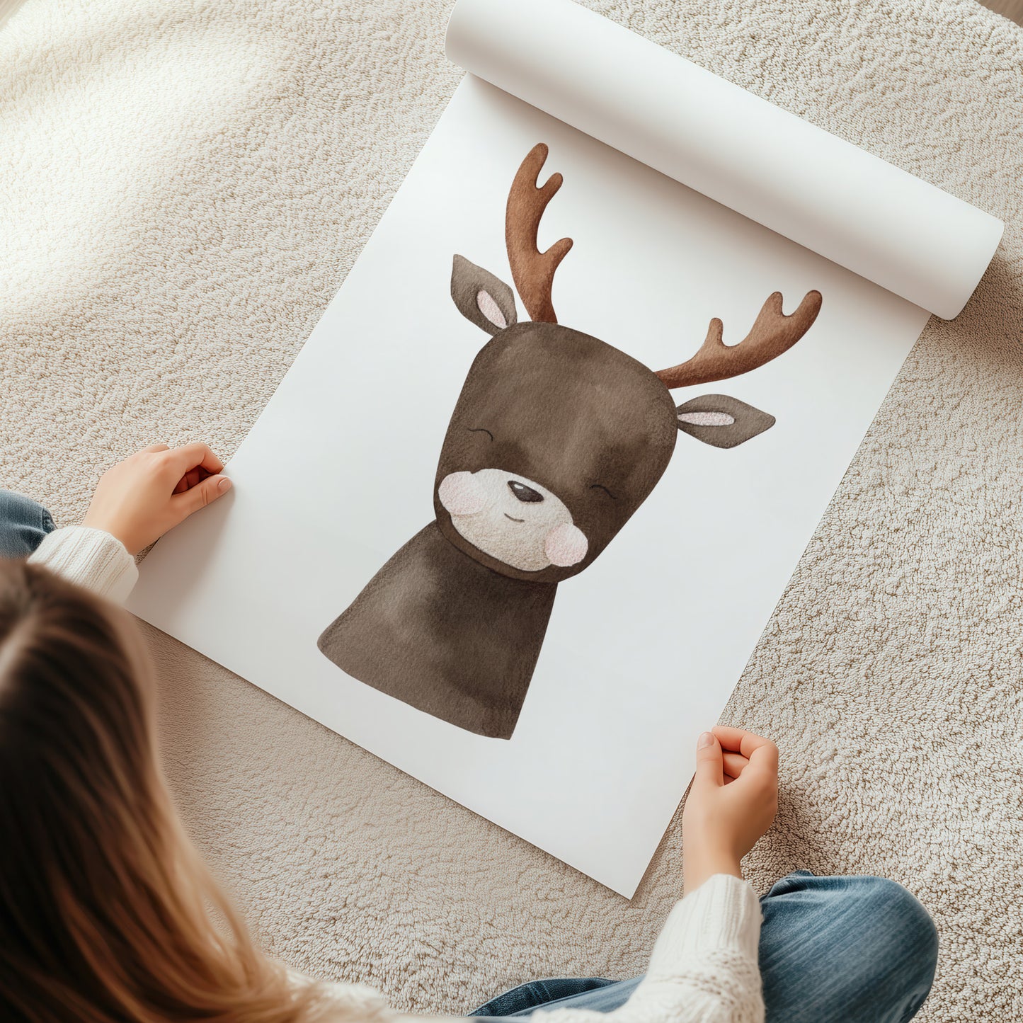 Kinderzimmerbild Reh gemald A4 - Poster für das Kinderzimmer babyzimmer