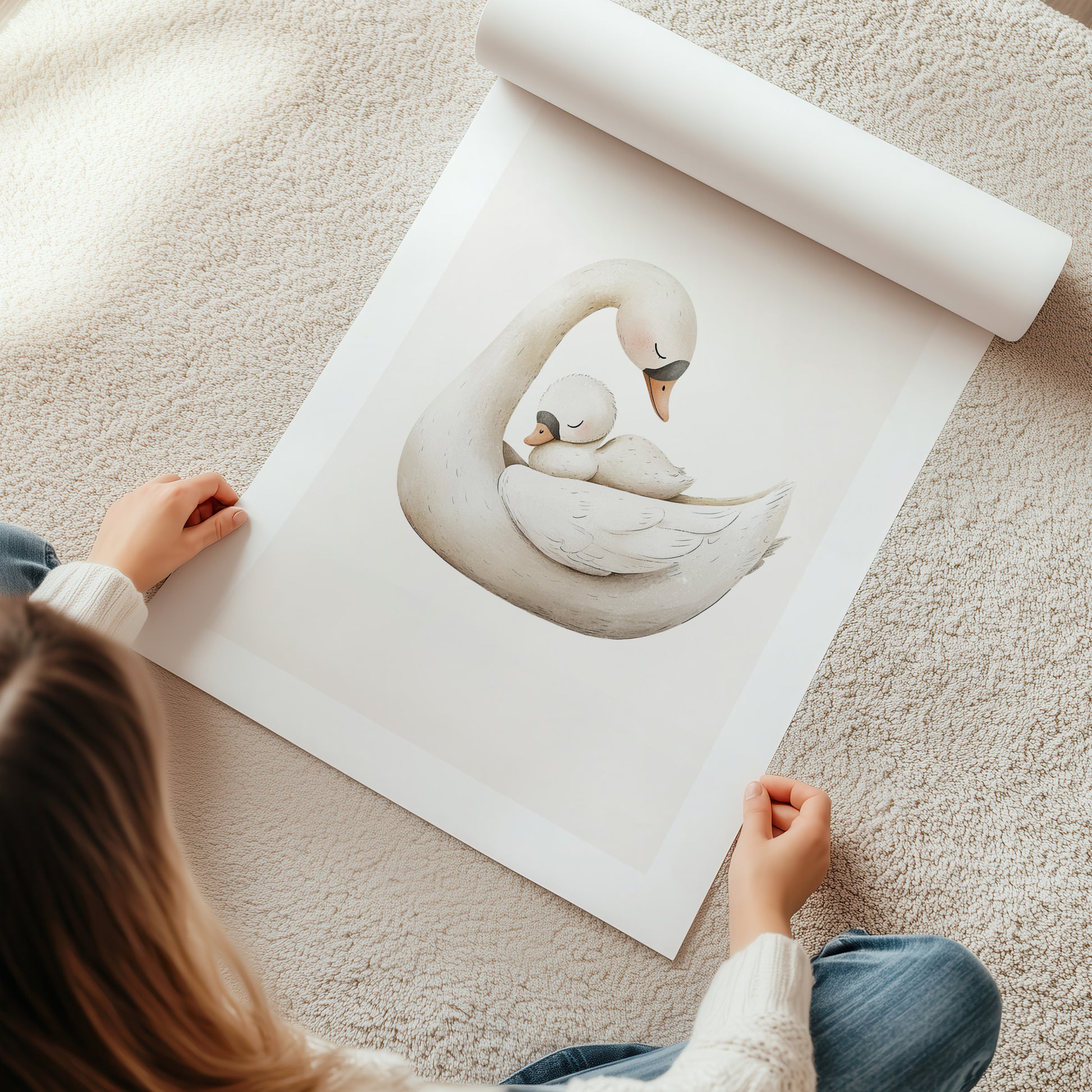 Kinderzimmerbild zwei Schwäne gemald A4 - Poster für das Kinderzimmer babyzimmer