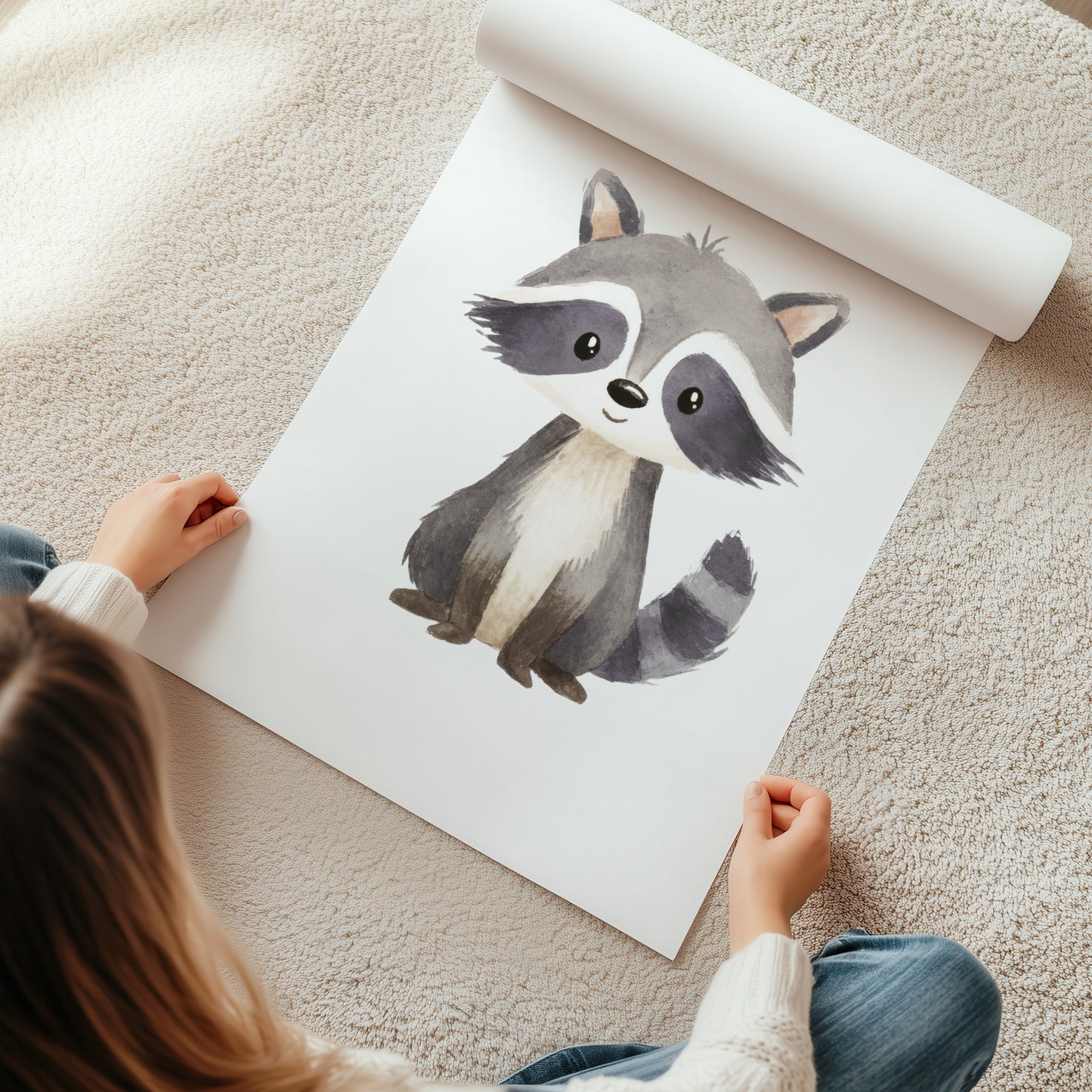 Kinderzimmerbild Waschbär gemald A4 - Poster für das Kinderzimmer babyzimmer