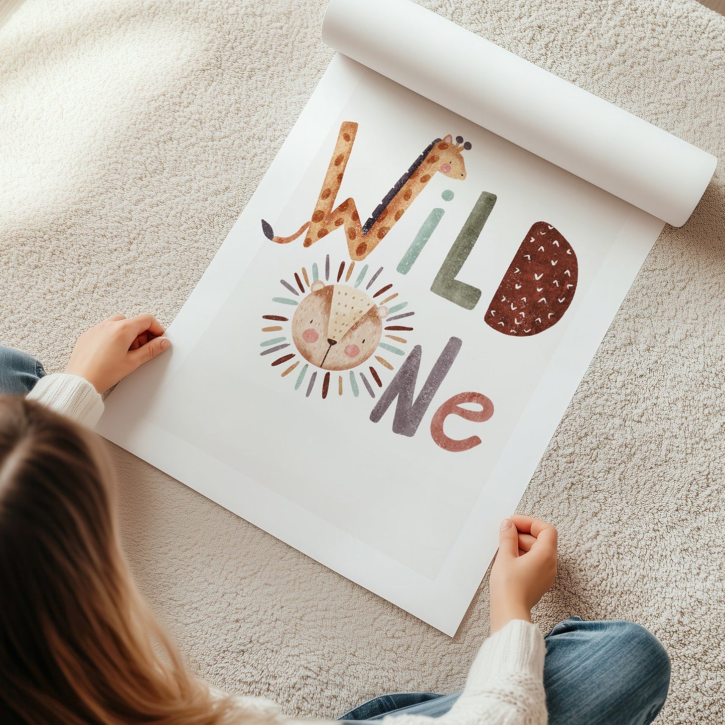 Kinderzimmerbild mit Tieren welche die Wörter Wild One ergeben Bunt