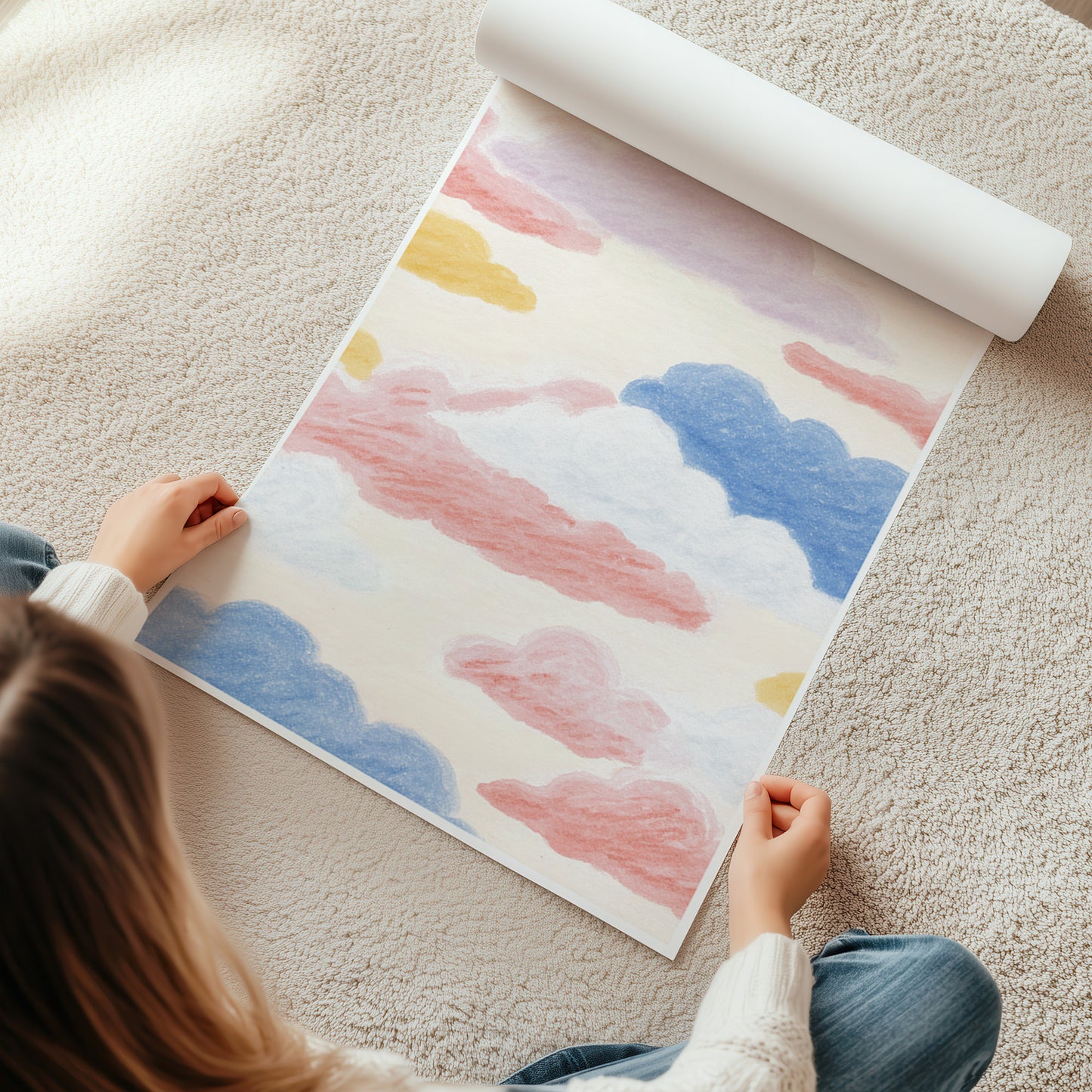 Kinderzimmerbild Wolken gemalt bunt A4 A3 - Poster für das Kinderzimmer babyzimmer
