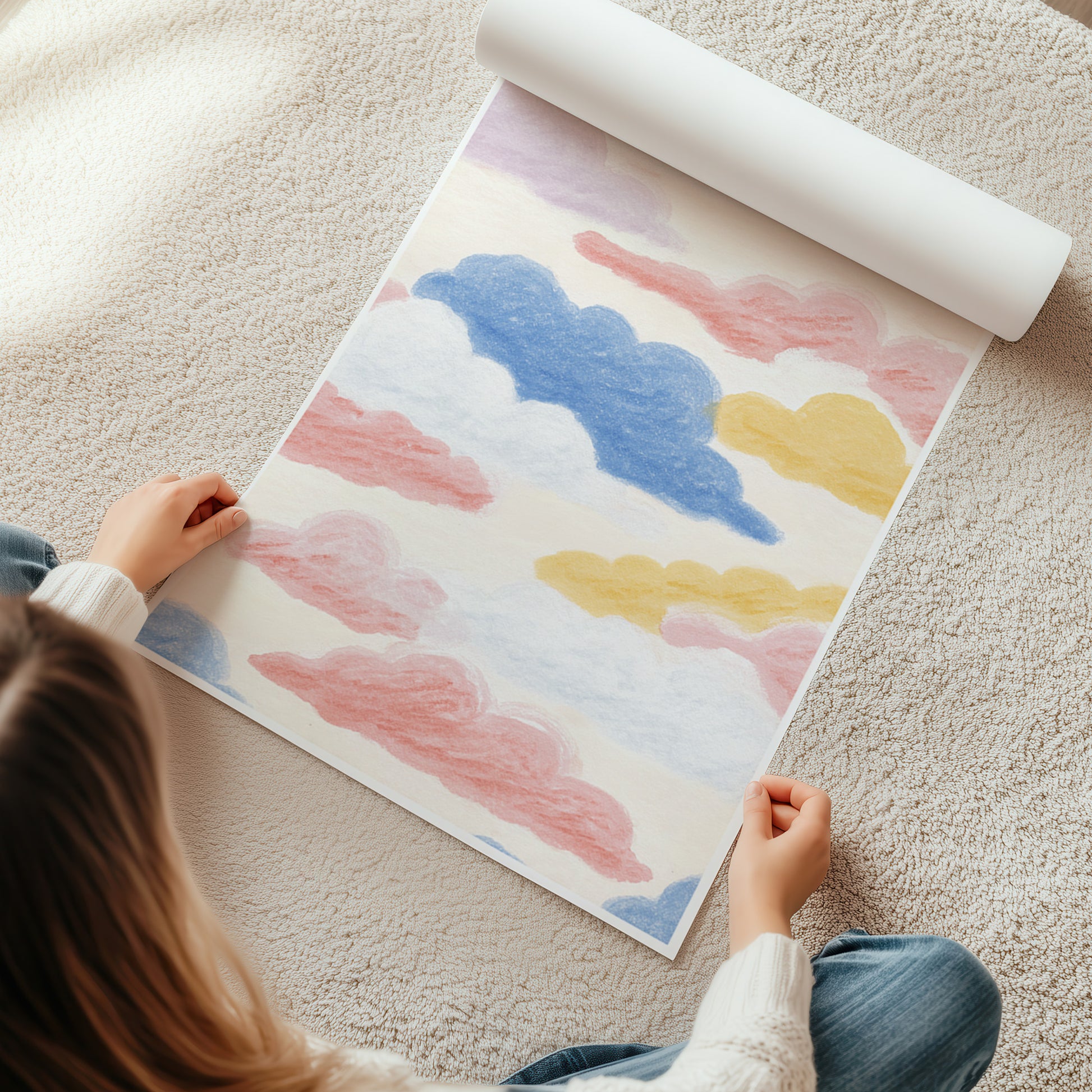 Kinderzimmerbild Wolken gemalt bunt A4 A3 - Poster für das Kinderzimmer babyzimmer