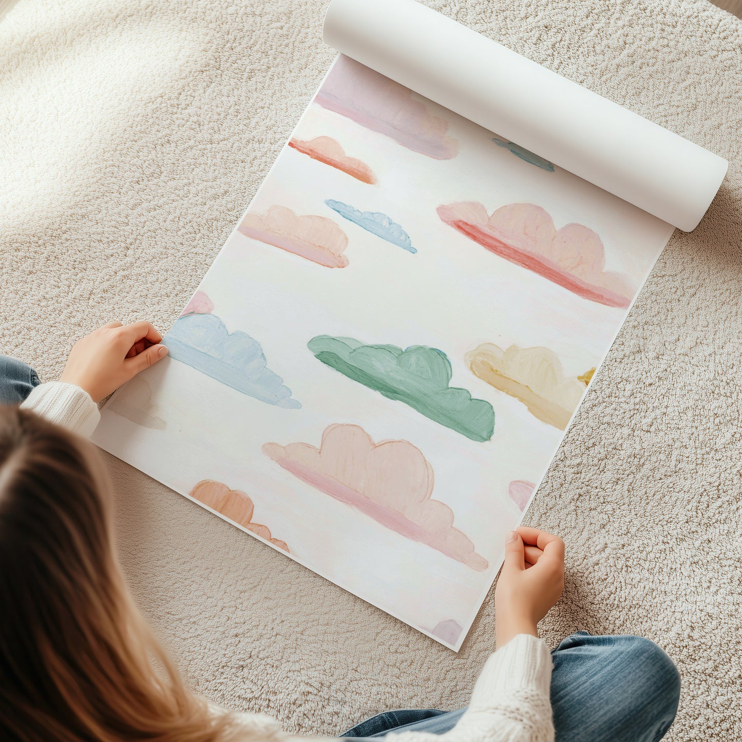 Kinderzimmerbild mit einem gemaltem Wolken bunt. Poster für das Kinderzimmer Babyzimmer