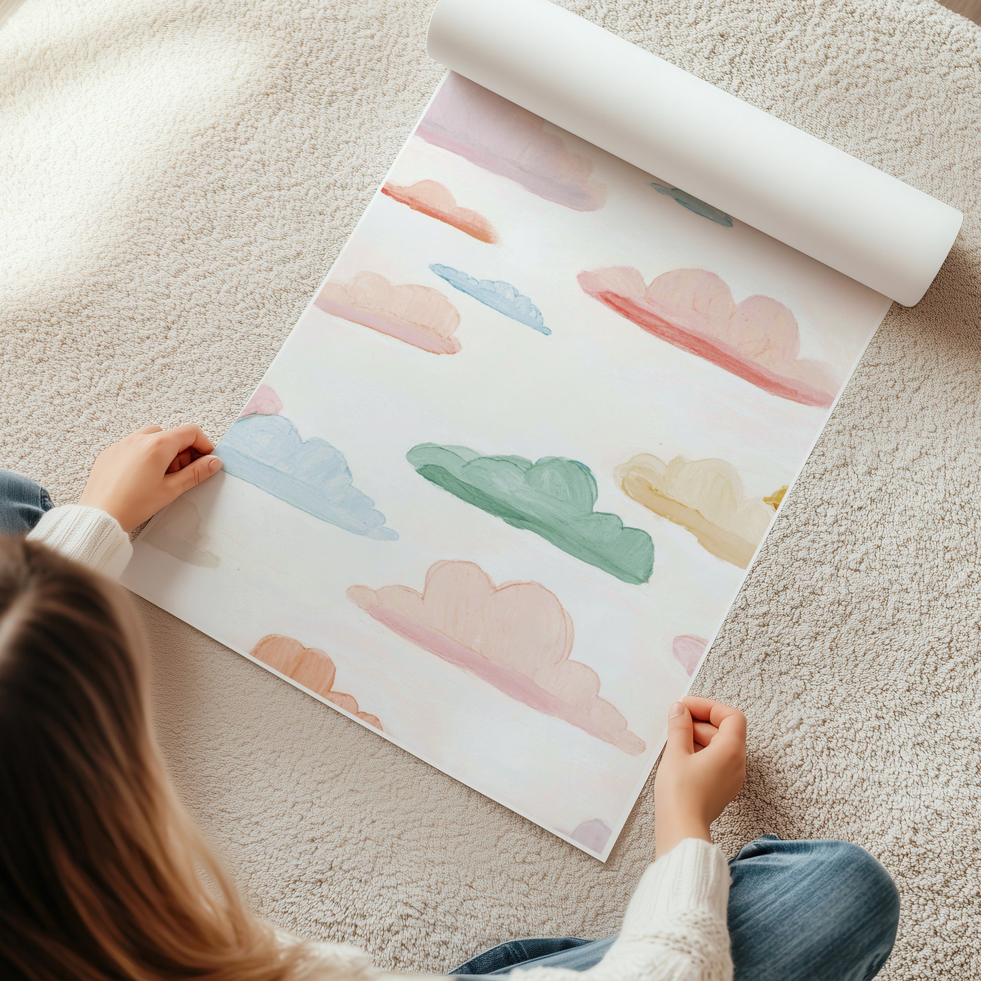 Kinderzimmerbild mit einem gemaltem Wolken bunt. Poster für das Kinderzimmer Babyzimmer
