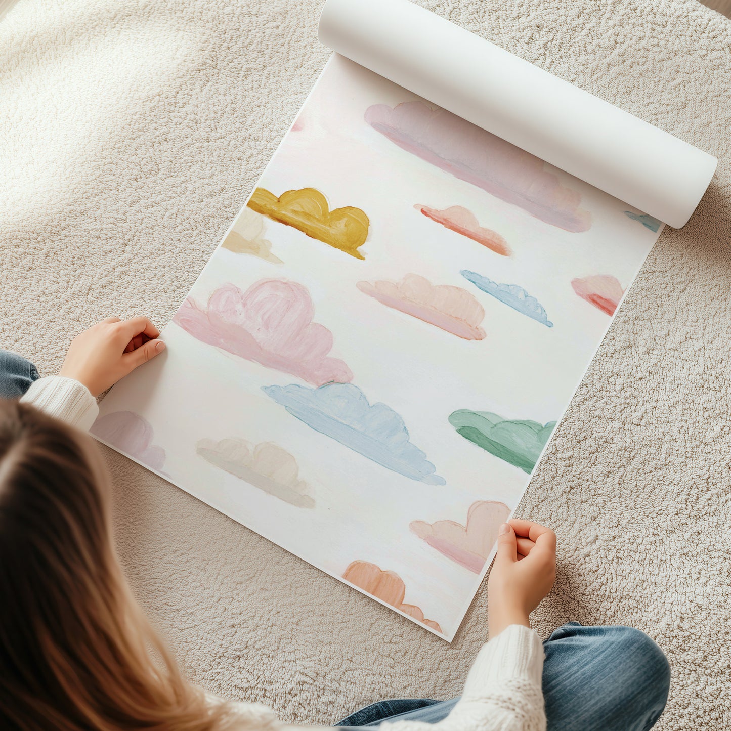 Kinderzimmerbild mit einem gemaltem Wolken bunt. Poster für das Kinderzimmer Babyzimmer
