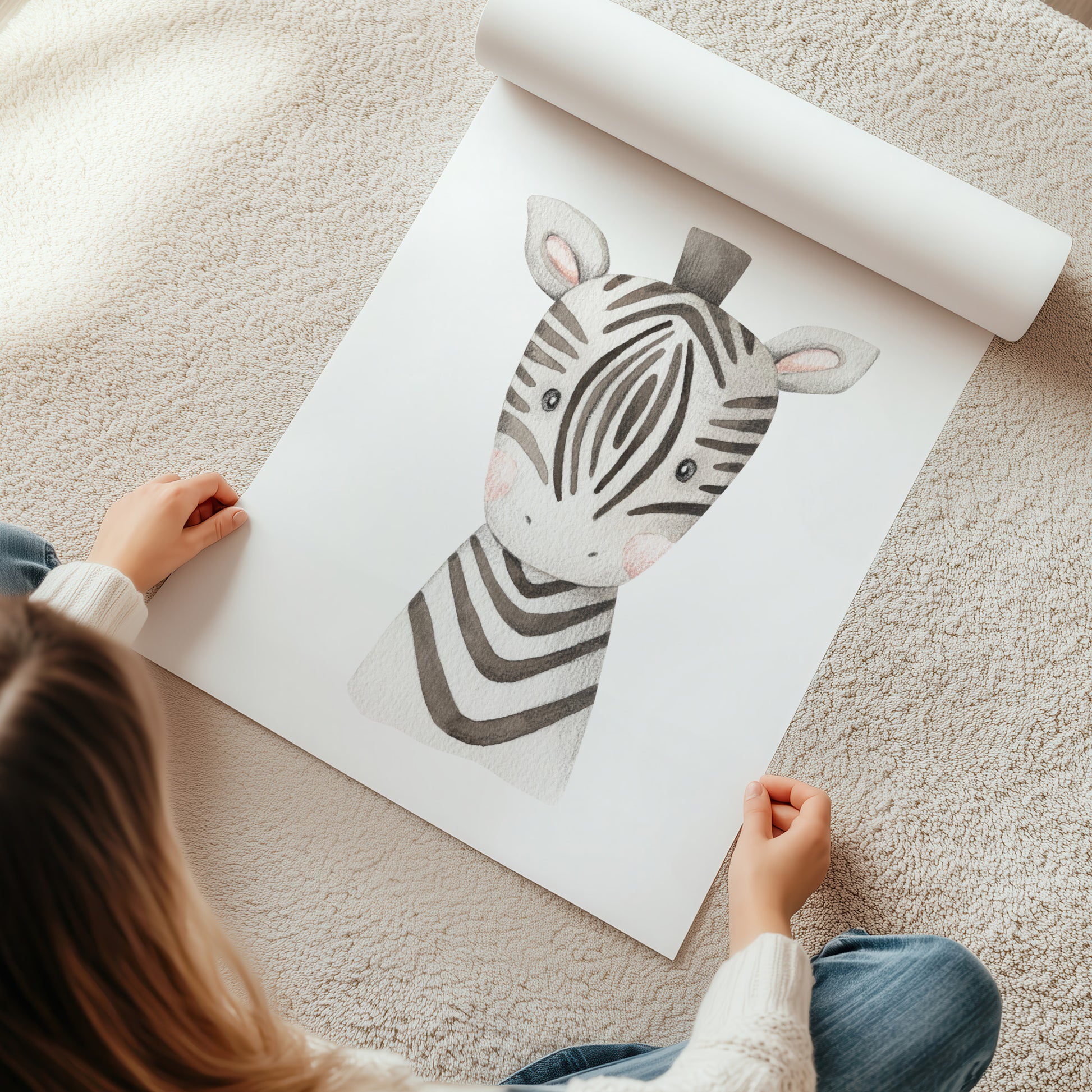 Kinderzimmerbild Zebra gemalt - poster für das Kinderzimmer oder Babyzimmer A4