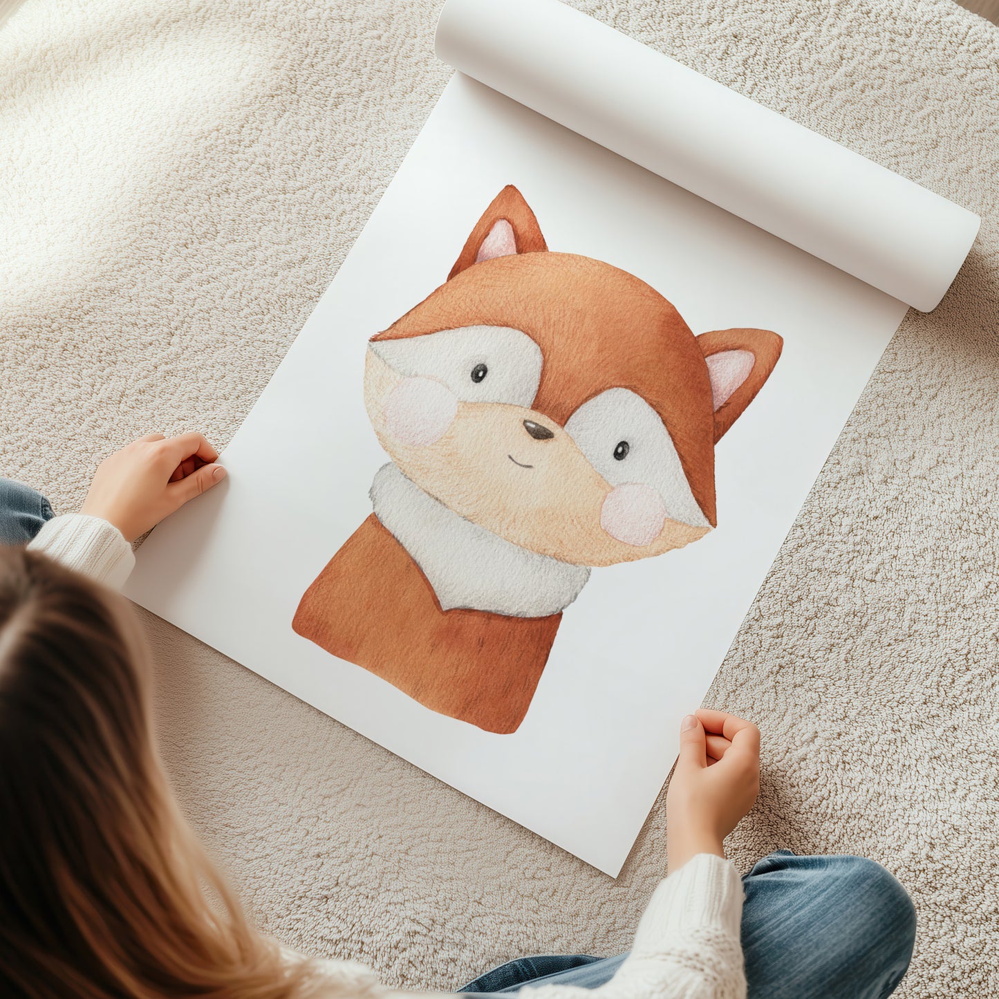 Kinderzimmerbild Fuchs gemalt A4 A3 - Poster für das Kinderzimmer babyzimmer