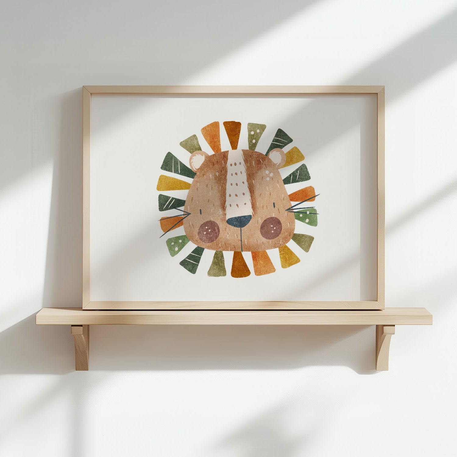 Kinderzimmerbild mit einem Löwenkopf bunt - Poster für das Kinderzimmer - Babyzimmer A3 & A4