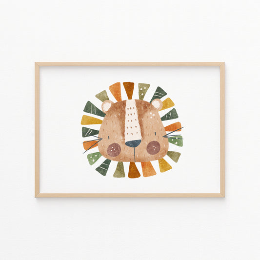 Kinderzimmerbild mit einem Löwenkopf bunt - Poster für das Kinderzimmer - Babyzimmer A3 & A4