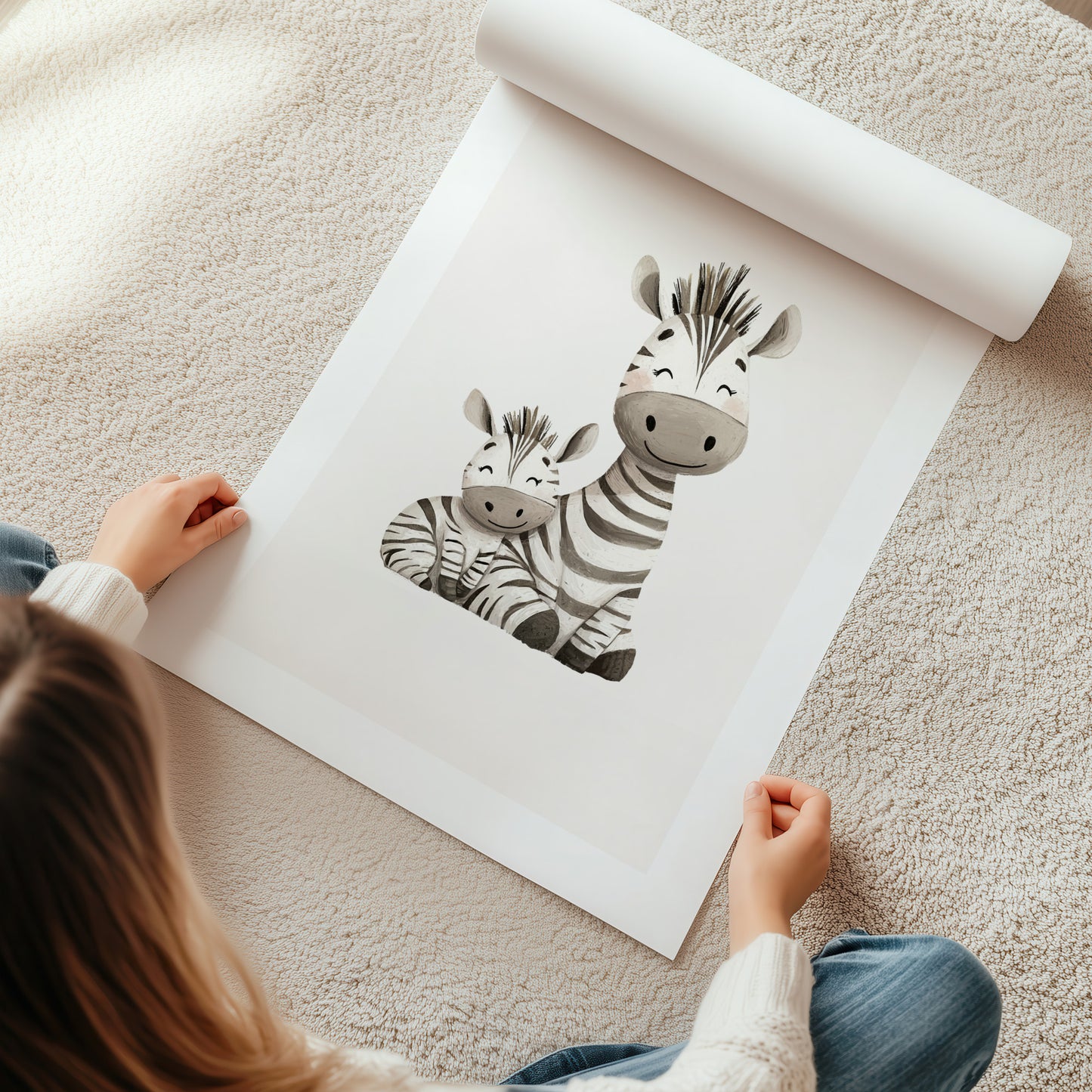 Kinderzimmerbild mit zwei Zebras gemald A4 - Poster für das Kinderzimmer babyzimmer