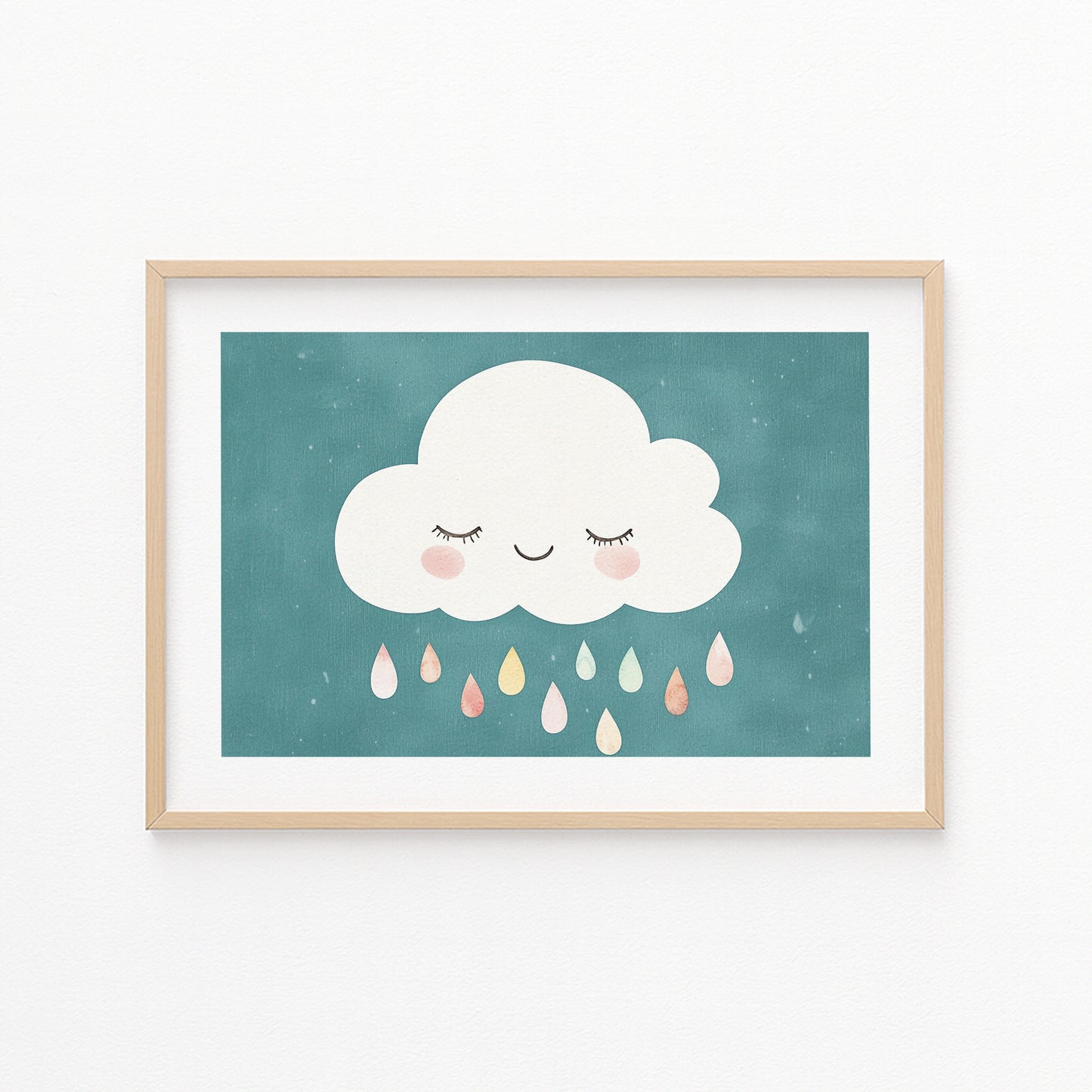 Kinderzimmerbild Wolke mit bunten Regen bunt gemalt mit Hintergrund - Poster für das Kinderzimmer babyzimmer A4 & A3