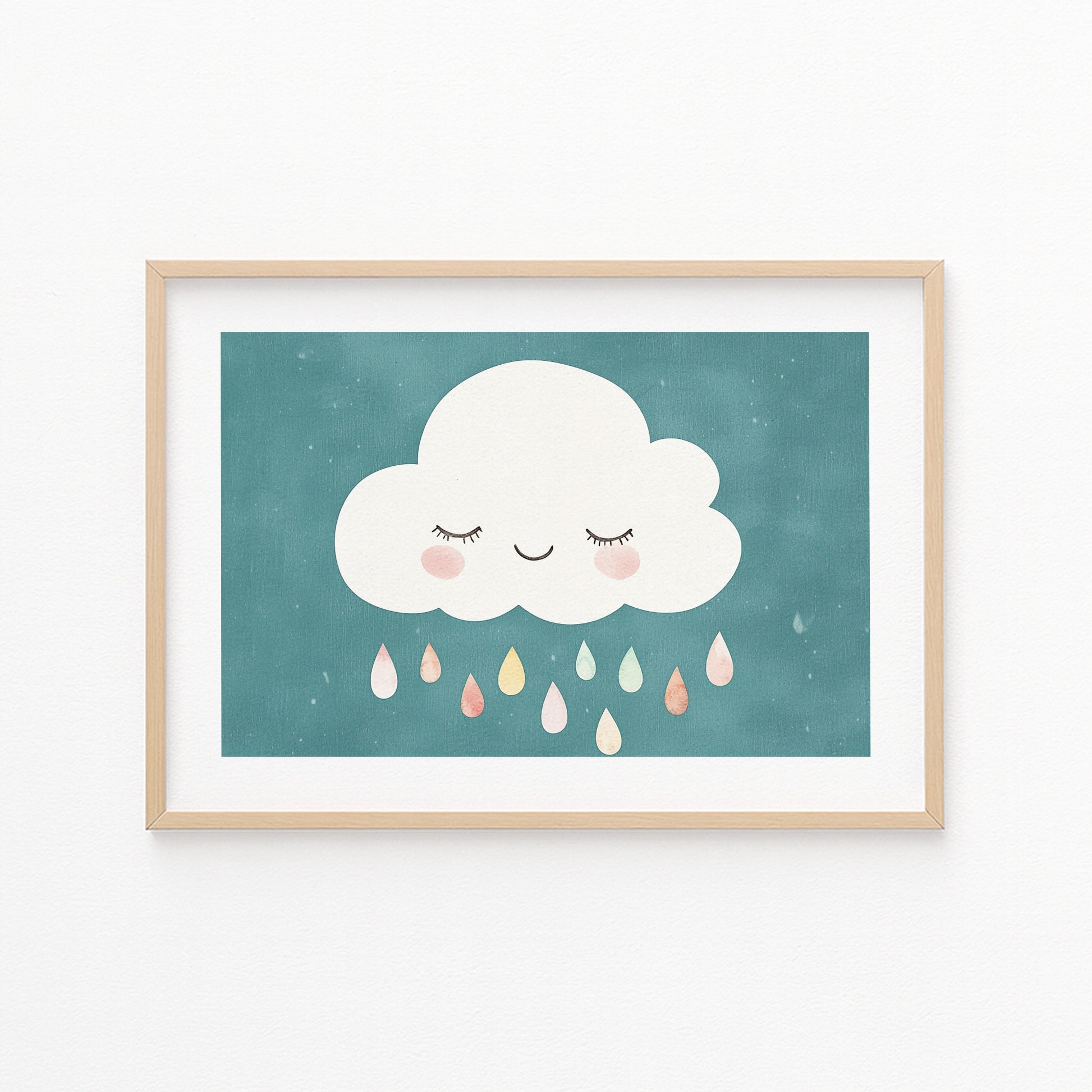 Kinderzimmerbild Wolke mit bunten Regen bunt gemalt mit Hintergrund - Poster für das Kinderzimmer babyzimmer A4 & A3