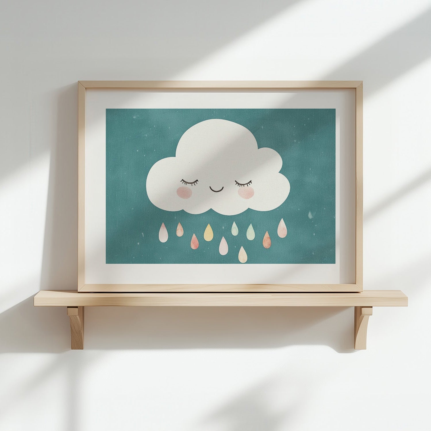 Kinderzimmerbild Wolke mit bunten Regen bunt gemalt mit Hintergrund - Poster für das Kinderzimmer babyzimmer A4 & A3