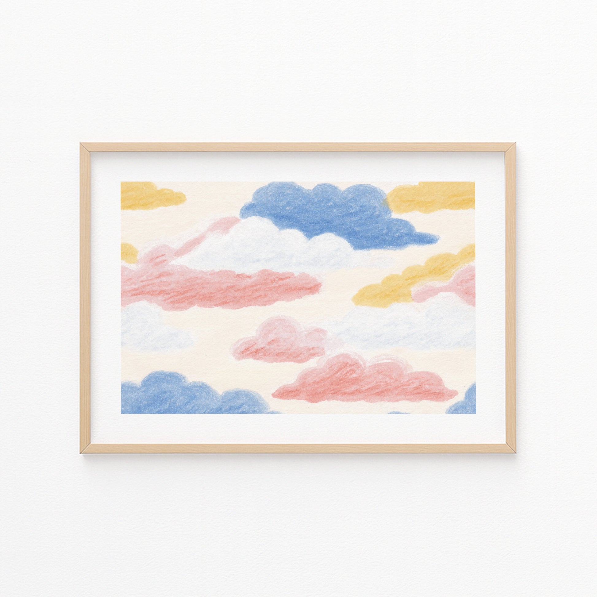 Kinderzimmerbild mit einem bunt gemalten Wolken Pastell - Poster für das Kinderzimmer - Babyzimmer A3 & A4