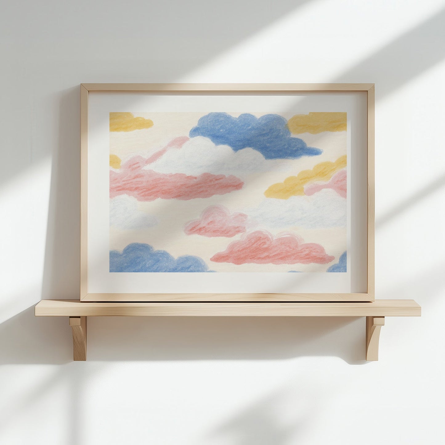 Kinderzimmerbild mit einem bunt gemalten Wolken Pastell - Poster für das Kinderzimmer - Babyzimmer A3 & A4