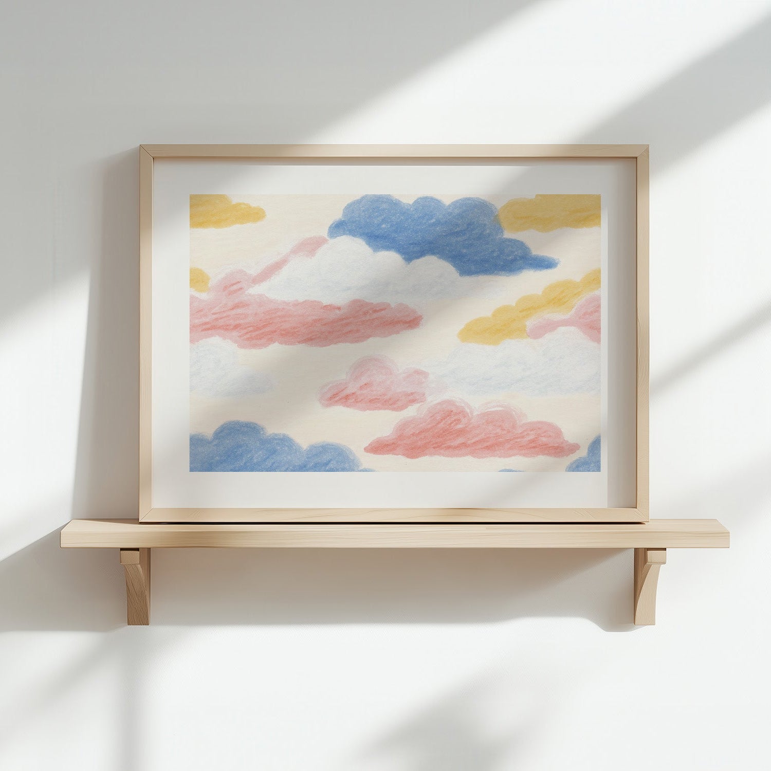 Kinderzimmerbild mit einem bunt gemalten Wolken Pastell - Poster für das Kinderzimmer - Babyzimmer A3 & A4