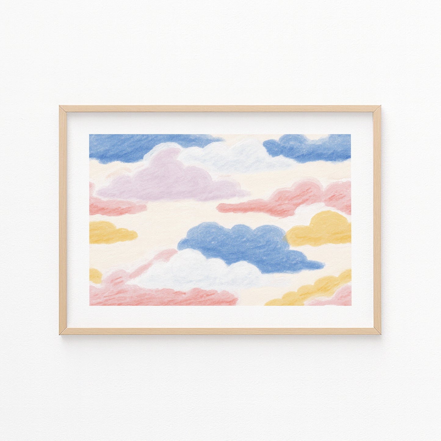 Kinderzimmerbild mit einem bunt gemalten Wolken Pastell - Poster für das Kinderzimmer - Babyzimmer A3 & A4