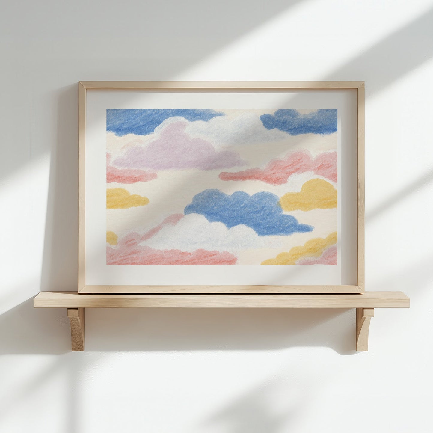 Kinderzimmerbild mit einem bunt gemalten Wolken Pastell - Poster für das Kinderzimmer - Babyzimmer A3 & A4
